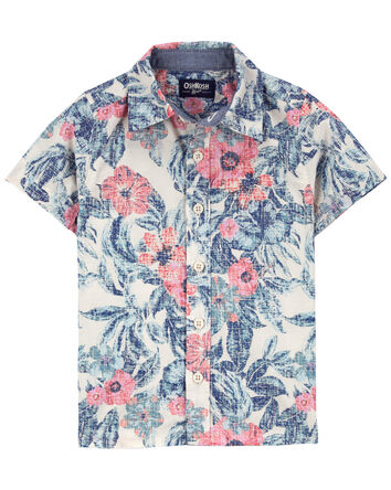 Baby Hawaiian Print Button-Front Short Sleeve Shirt, 