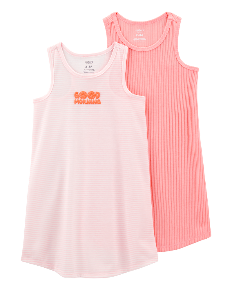 Girls 2-Pack Striped Nightgowns - Pink, image 1 of 4 slides