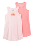 Girls 2-Pack Striped Nightgowns - Pink, image 1 of 4 slides