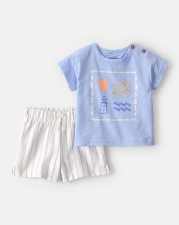 Baby 2-Piece Lighthouse Top & Short Set - Blue/Ivory, 