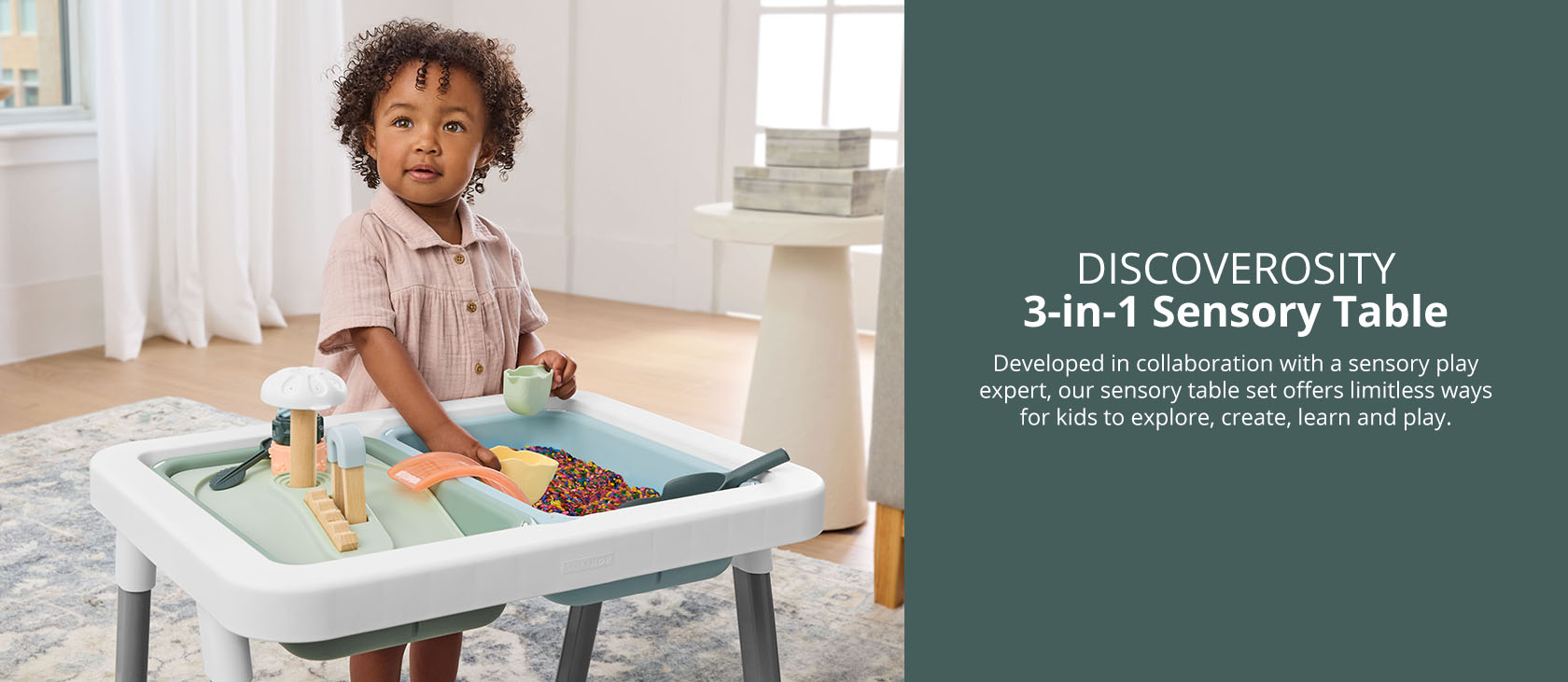 DISCOVEROSITY 3-in-1 Sensory Table Developed in collaboration with a sensory play expert, our sensory table set offers limitless ways for kids to explore, create, learn and play.