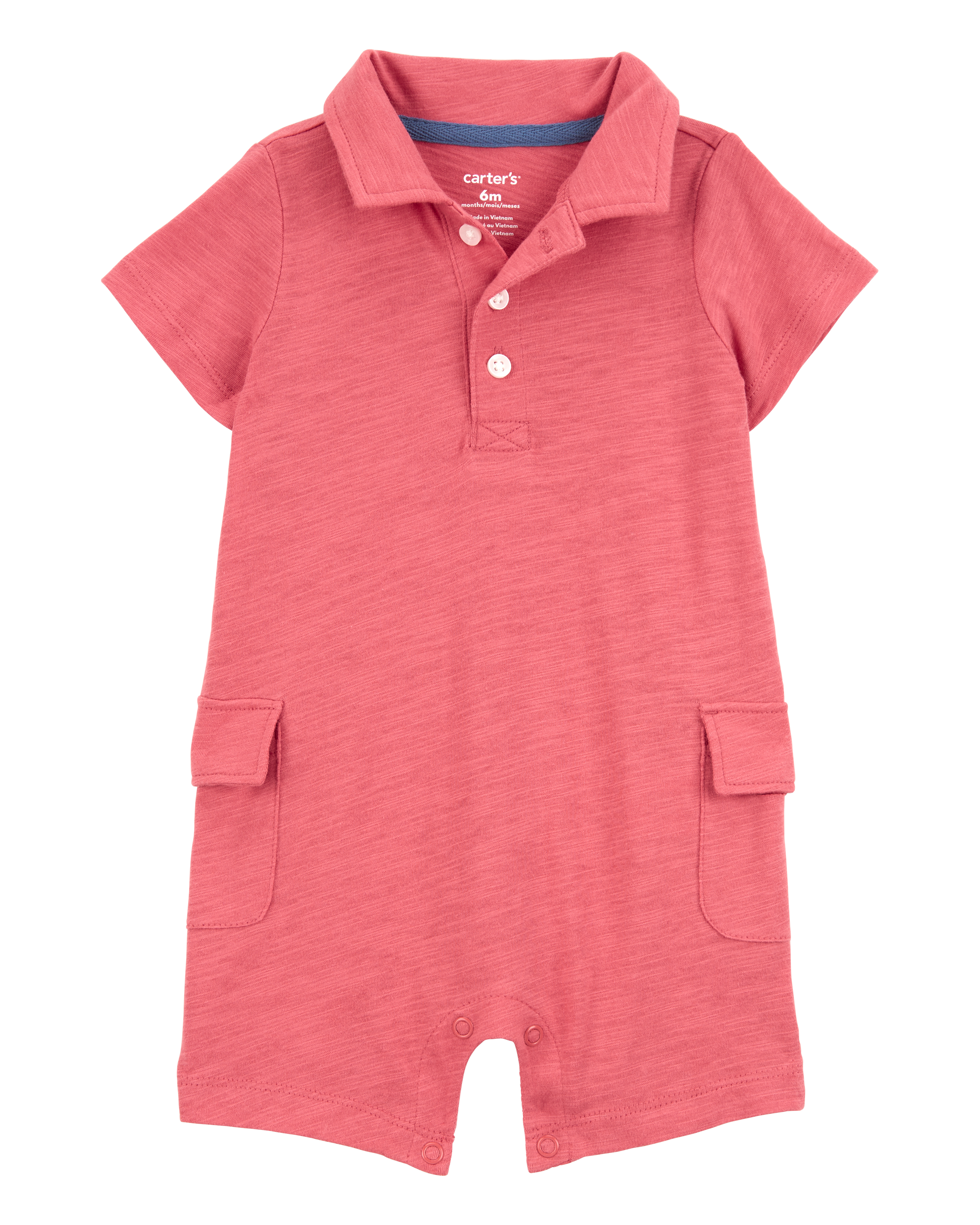 Baby Polo Cotton Romper - Red, image 1 of 4 slides