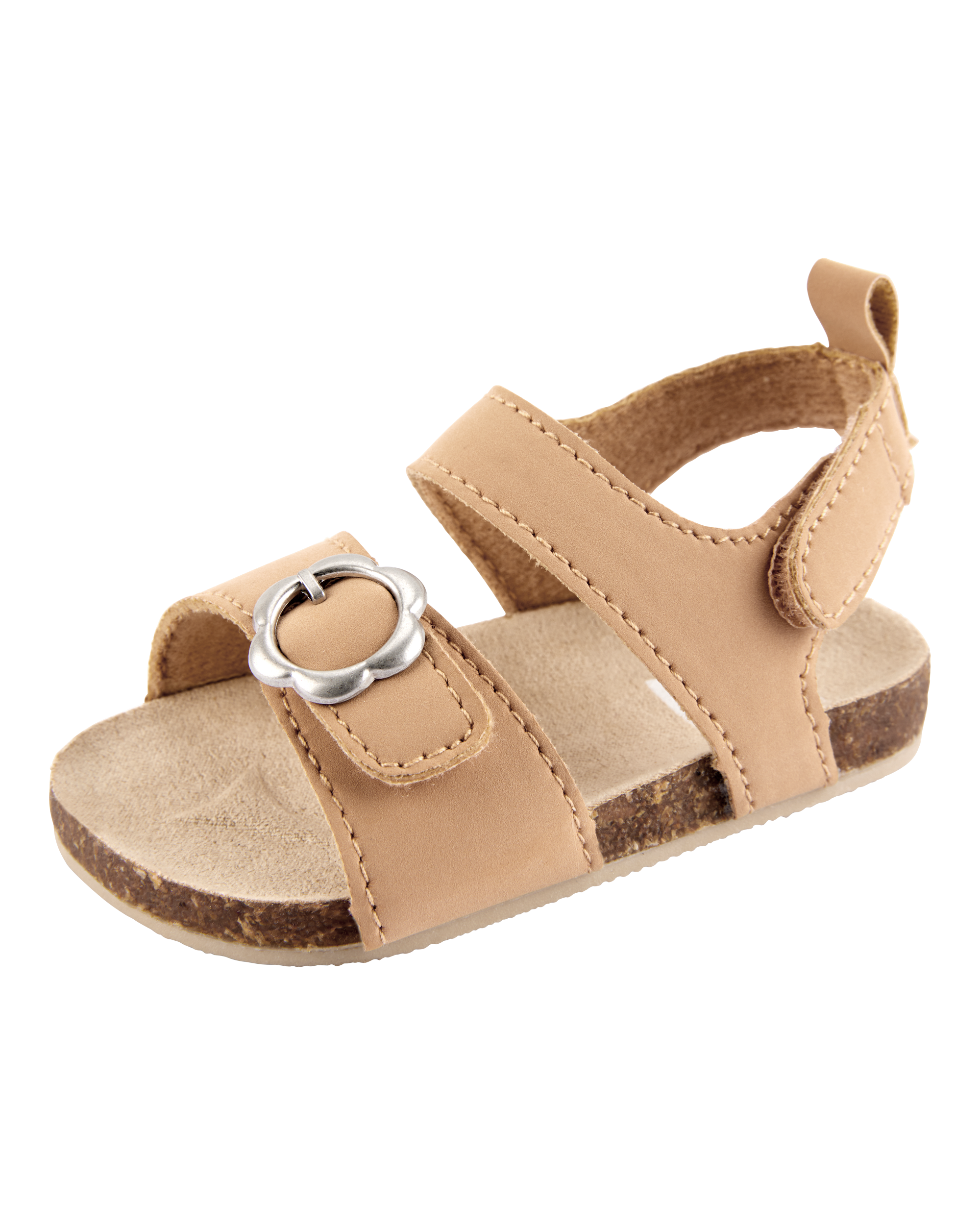 Baby Floral Buckle Faux Cork Sandals - Brown, image 6 of 7 slides