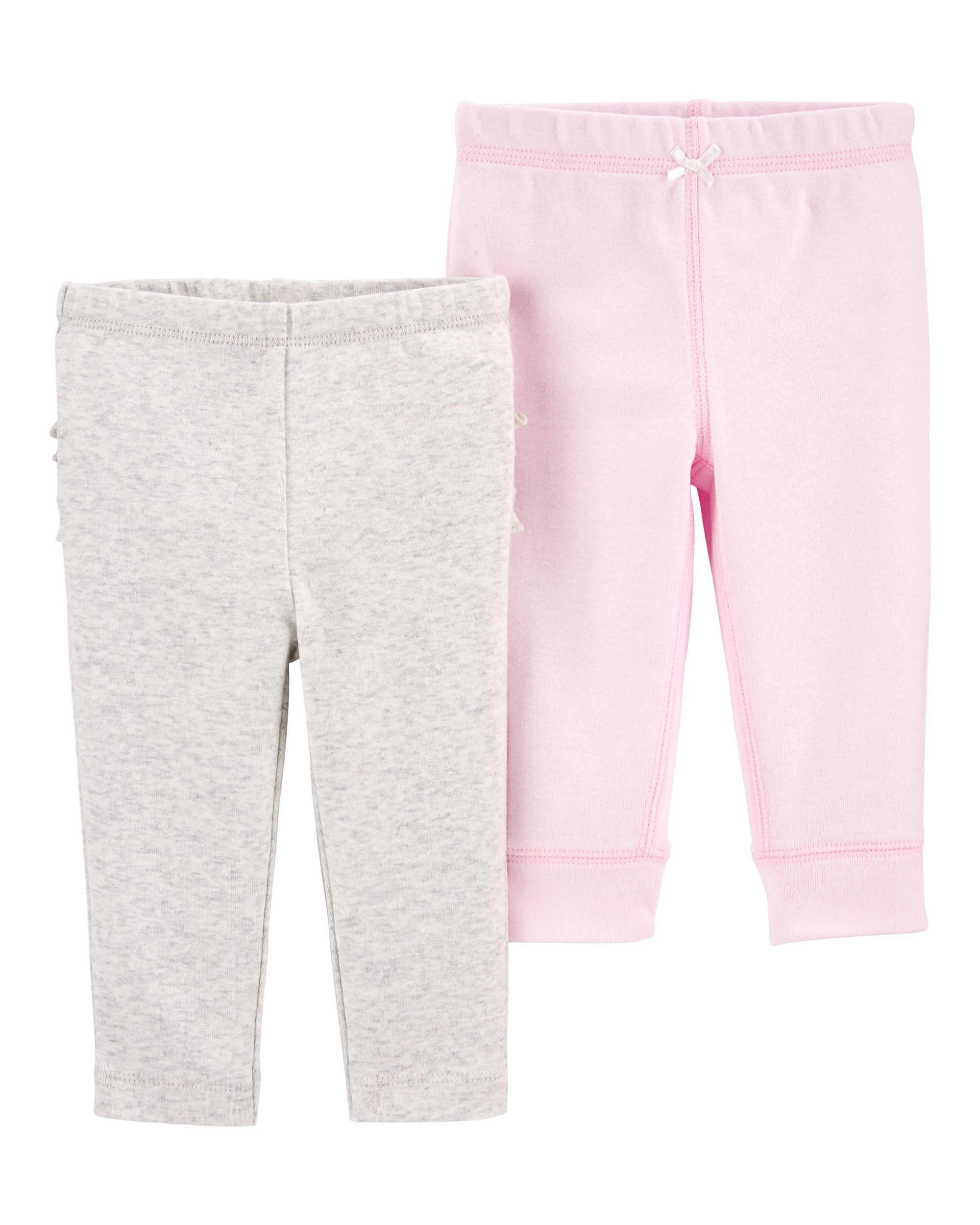 Baby 2-Pack Ruffle-Detail Cotton Pants - Grey/Pink, image 6 of 10 slides
