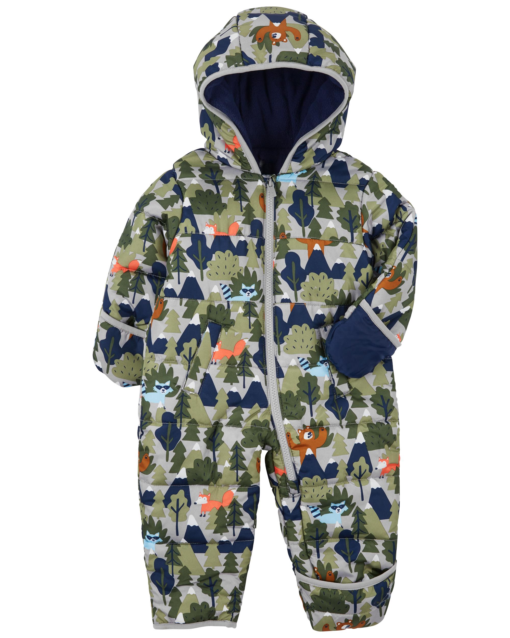 Baby Hooded Woodland Print Snowsuit