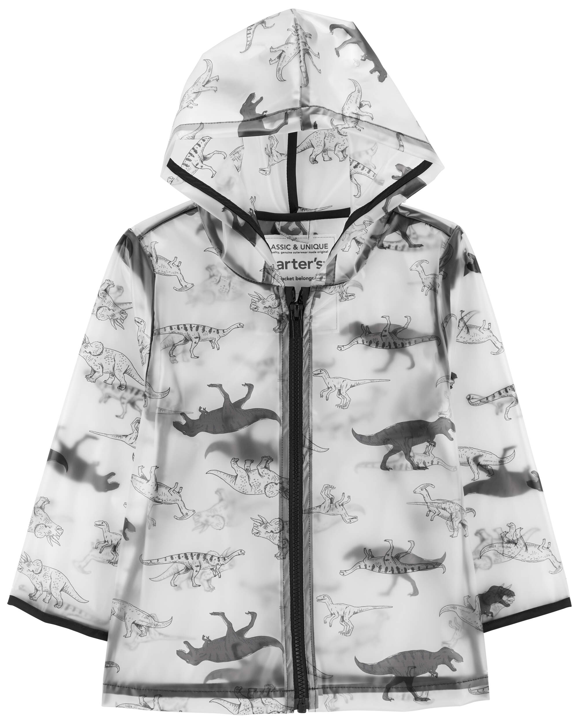 Transparent Dino Print Baby Dinosaur Rain Jacket