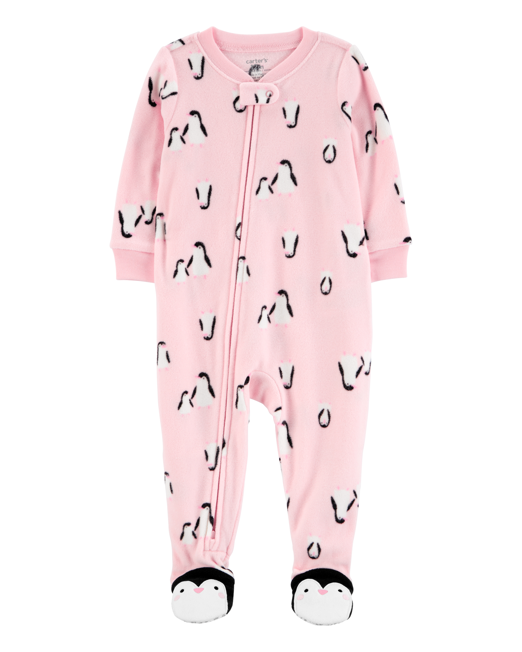 Pink Penguin Pjs Next Pink Toddler 1-Piece Penguin Fleece Footie