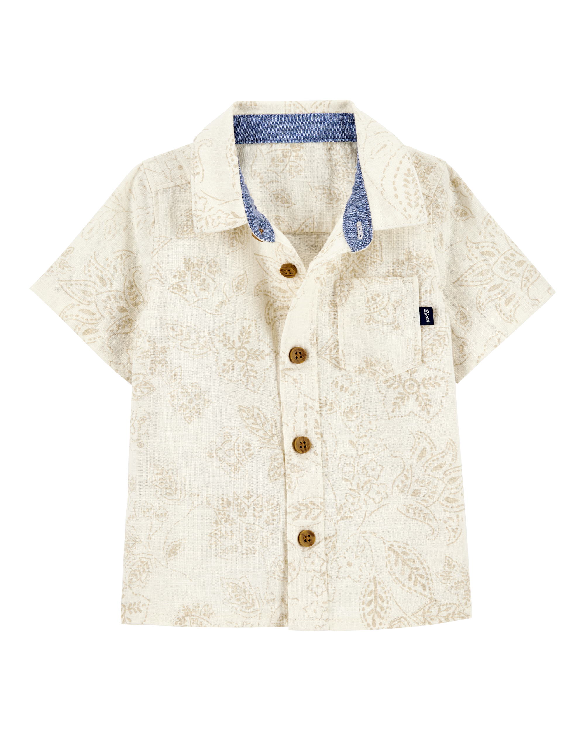 Baby Boy Tropical Paisley Cotton Short-Sleeve Top - Cream, image 1 of 3 slides