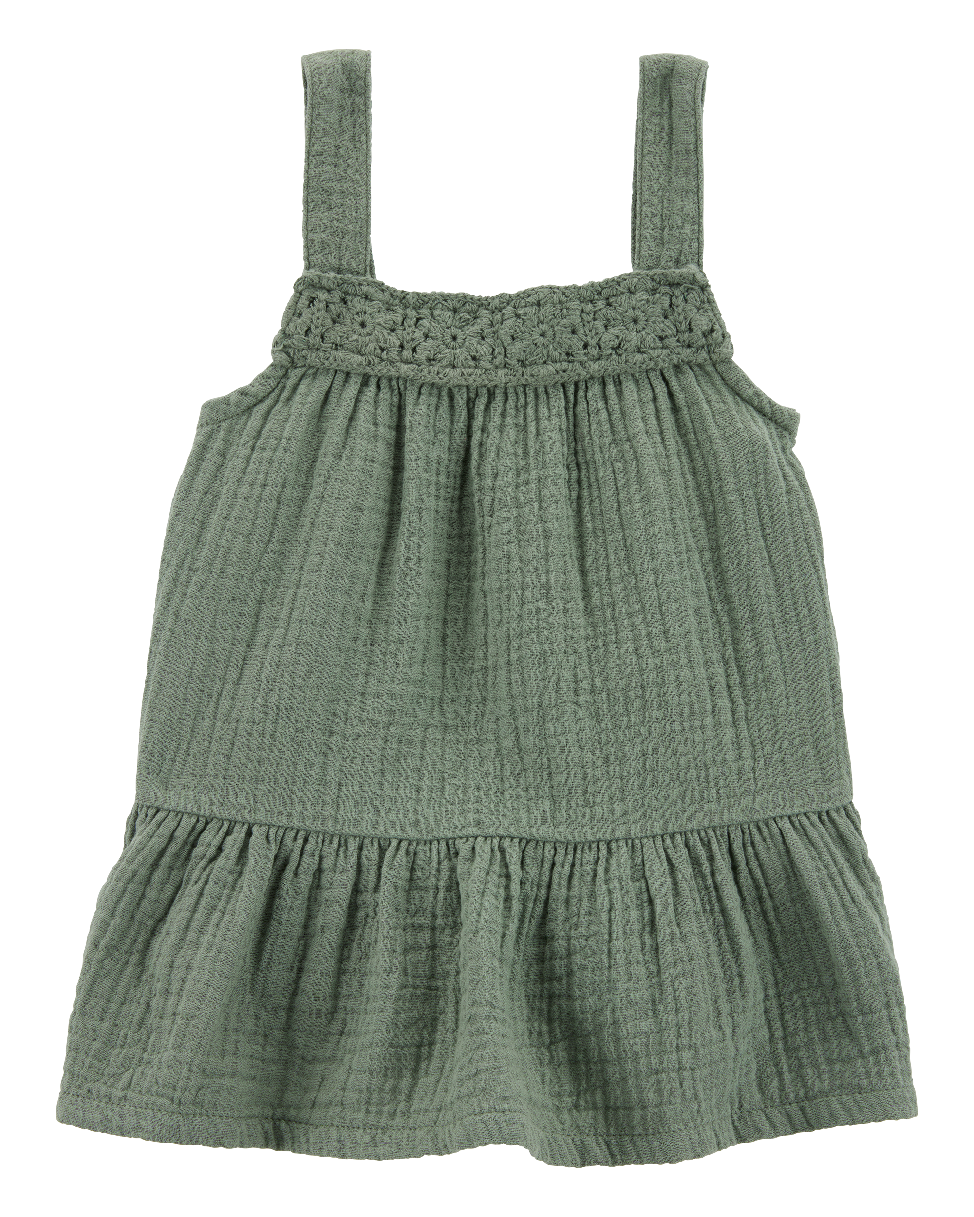 Baby Gauze Crotchet Knit Tank - Olive, image 2 of 4 slides