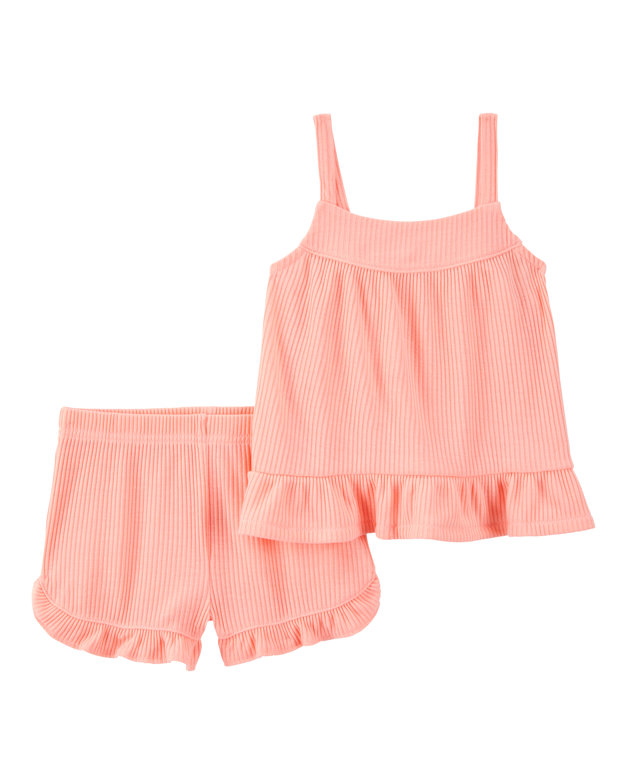 Toddler Girl Solid Loose Fit 2-Piece Pajamas - Coral, image 1 of 3 slides