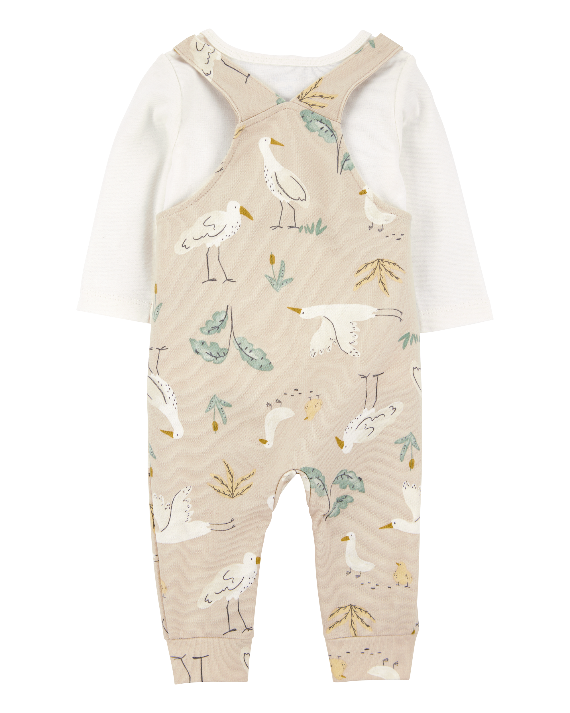 Baby 2-Piece Bird Print Long-Sleeve Tee & Overall Set, image 2 of 5 slides