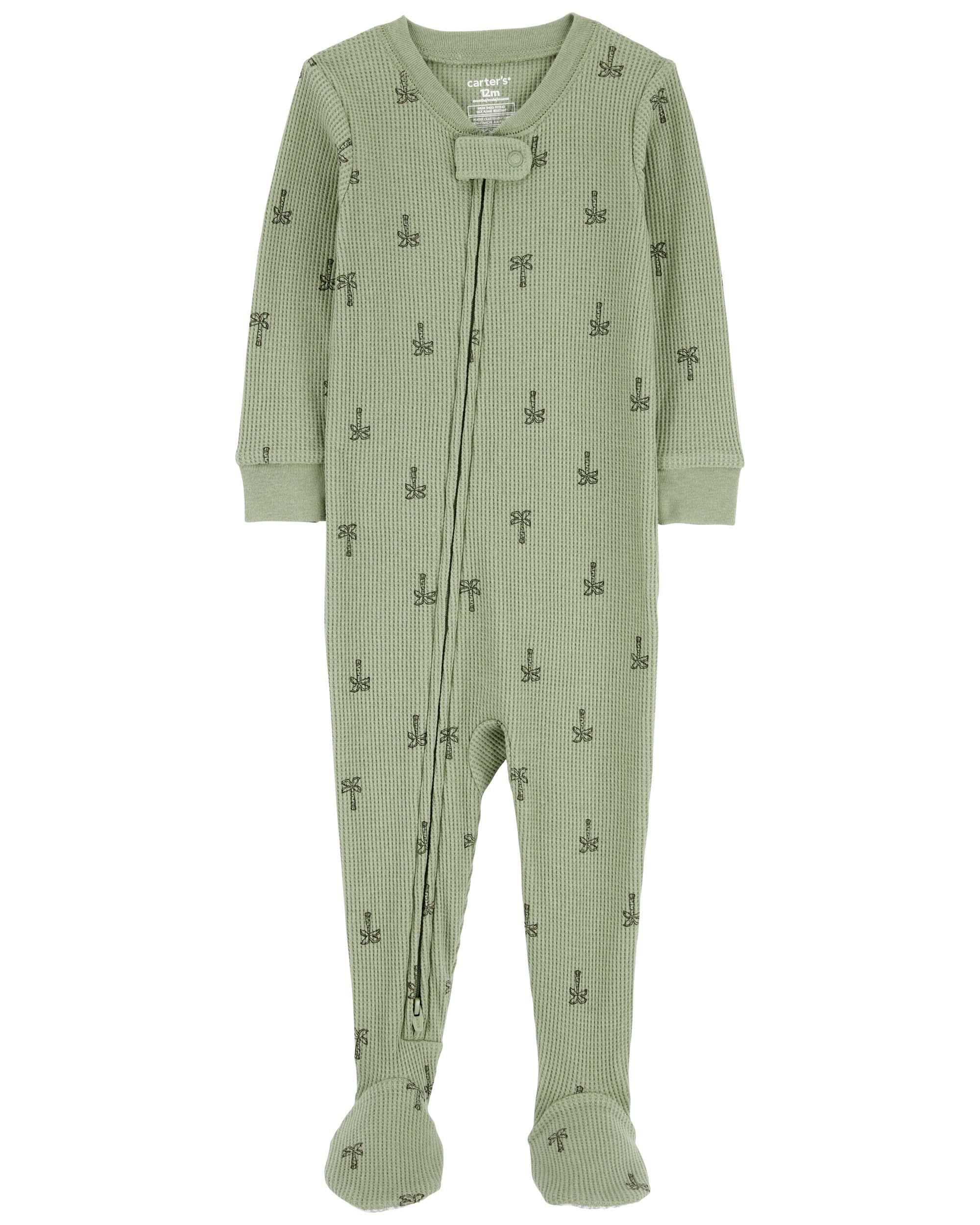 Toddler 1-Piece Palm Tree Thermal Footie Pajamas