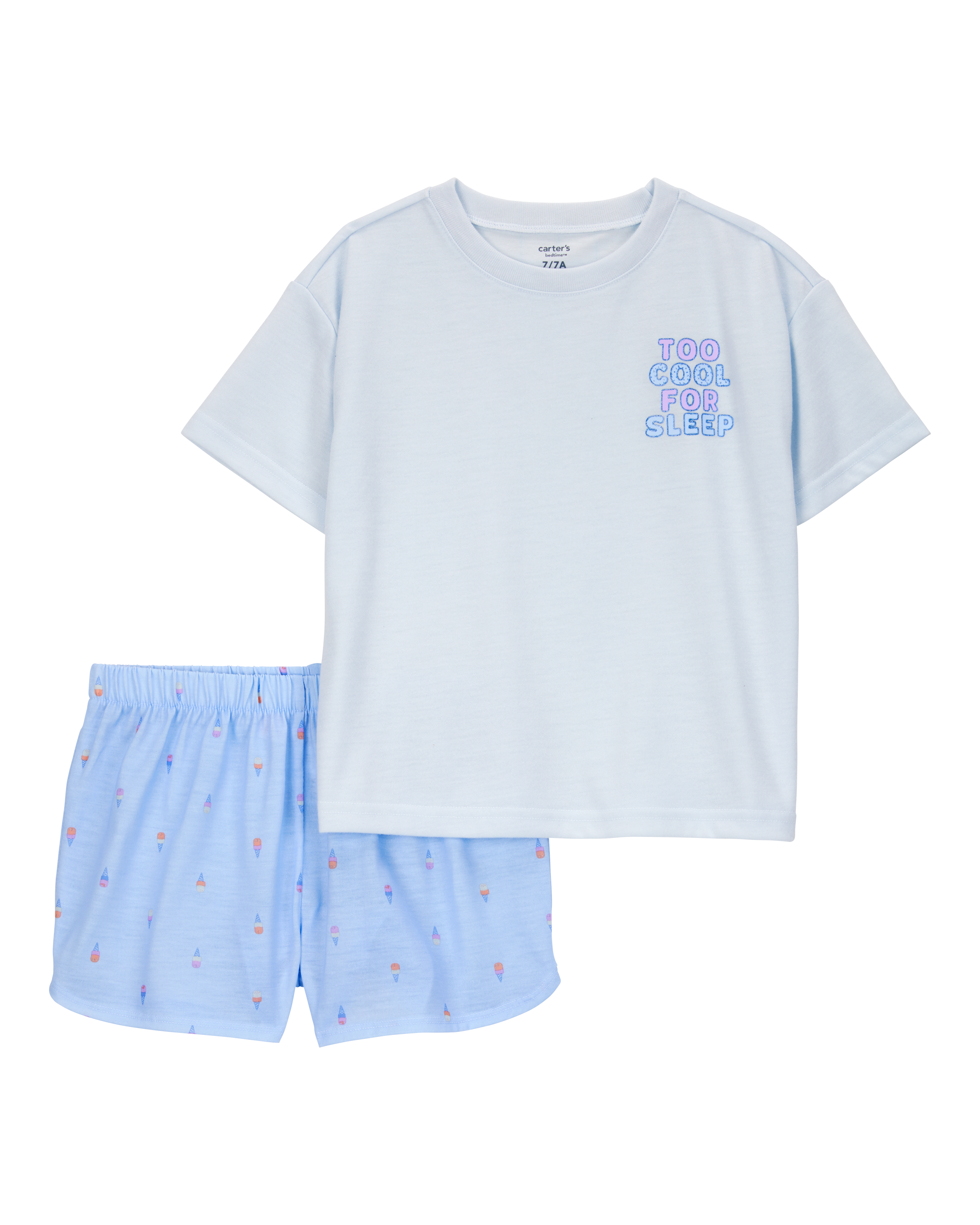 Girls Ice Cream Print Loose Fit 2-Piece Pajamas - Blue, image 1 of 4 slides