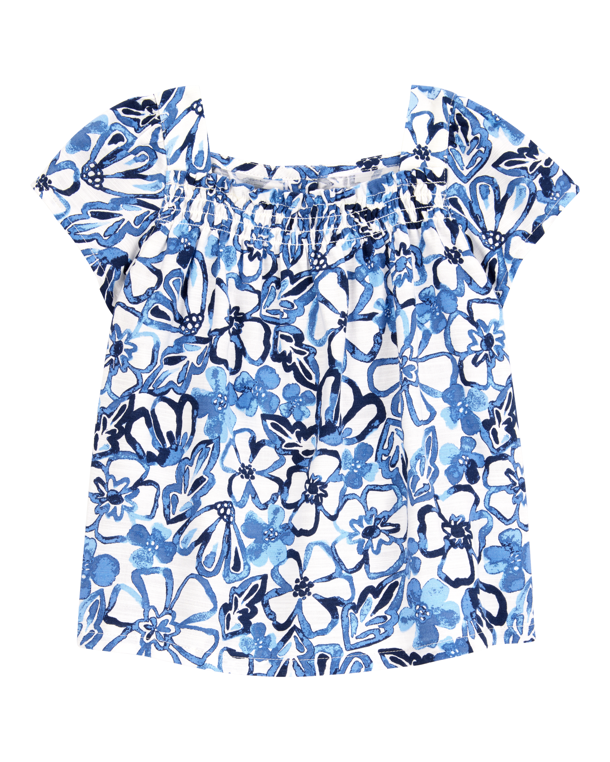Baby Floral Short-Sleeve Linen Look-Alike Fashion Top - Floral, image 1 of 3 slides