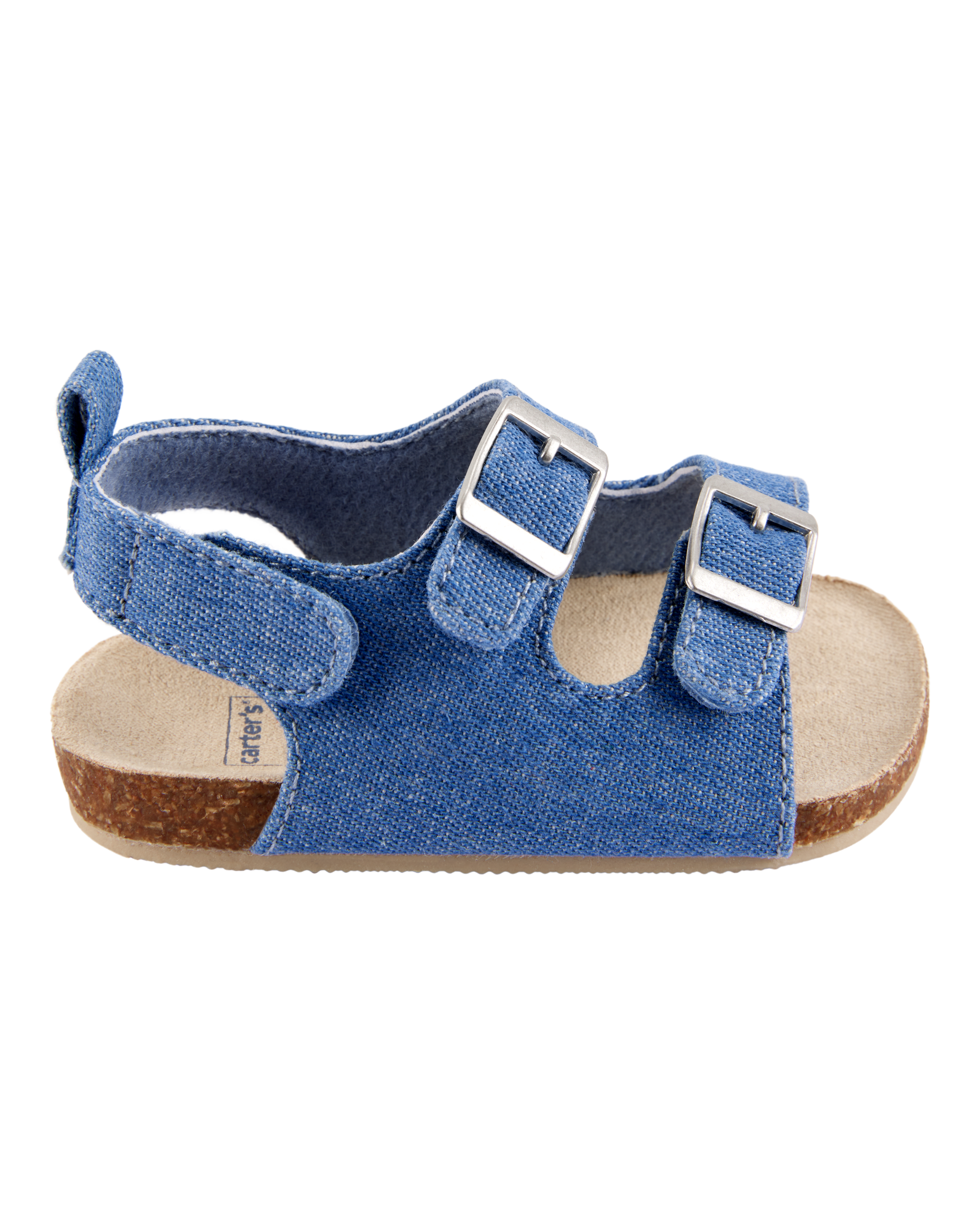Baby Chambray Buckle Faux Cork Sandals, image 2 of 7 slides