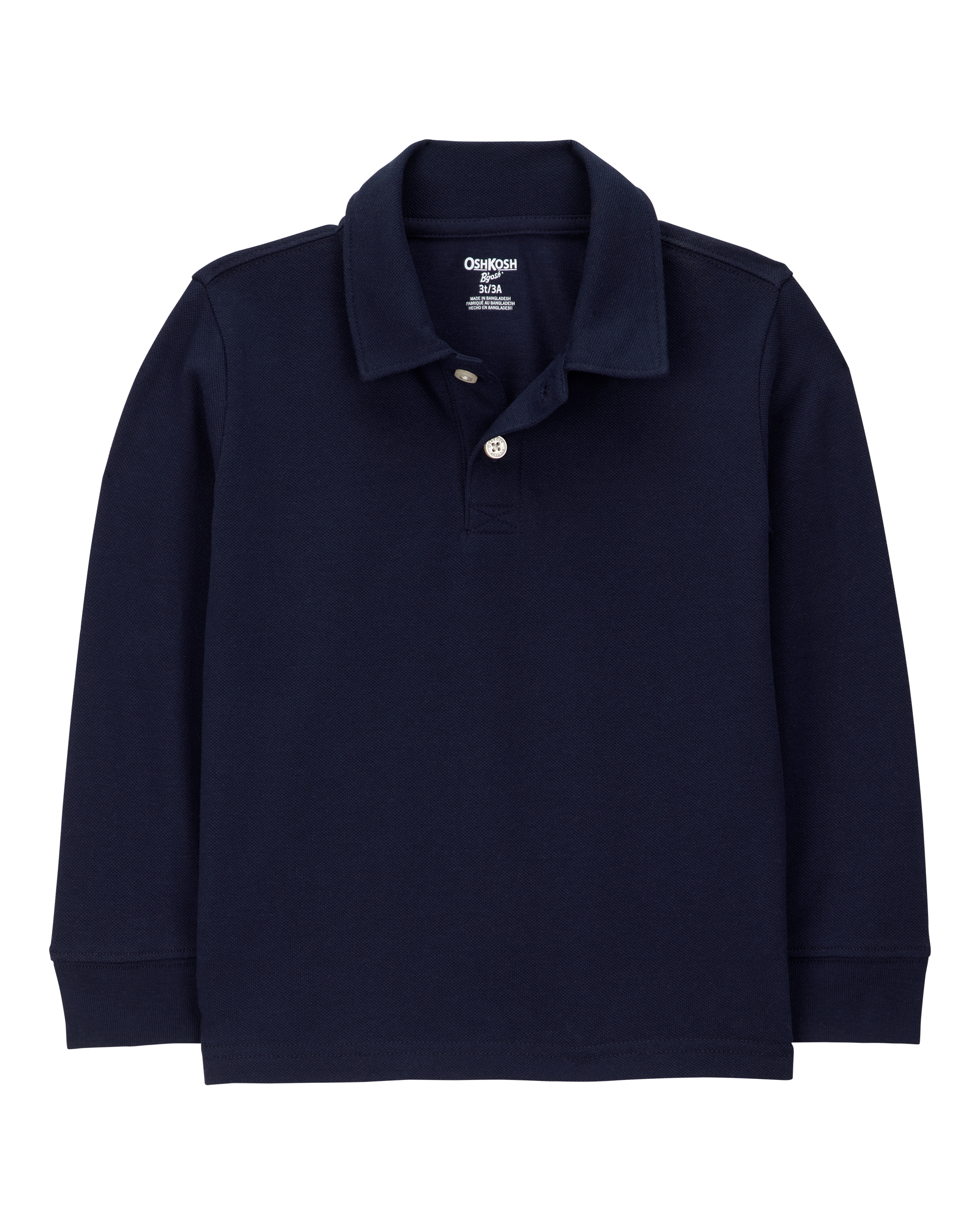 Toddler Pique Long-Sleeve Polo Shirt - Navy, image 1 of 3 slides