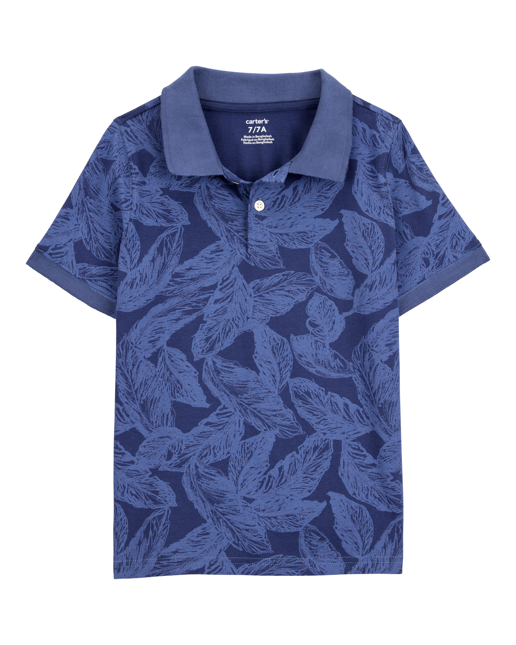 Kid Leaf Print Short-Sleeve Polo - Navy, image 1 of 3 slides