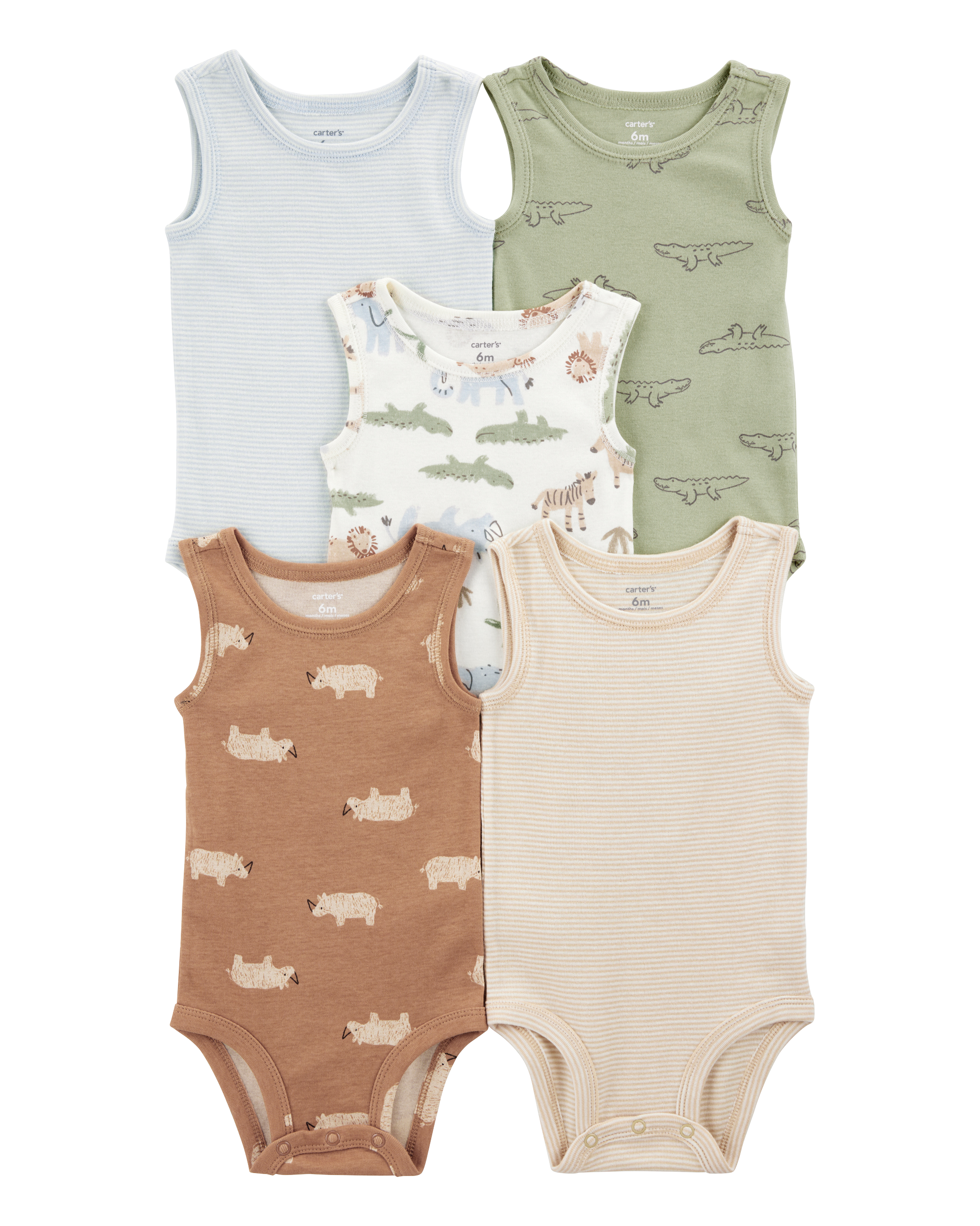Baby 5-Pack Animals Sleeveless Bodysuits, image 1 of 7 slides