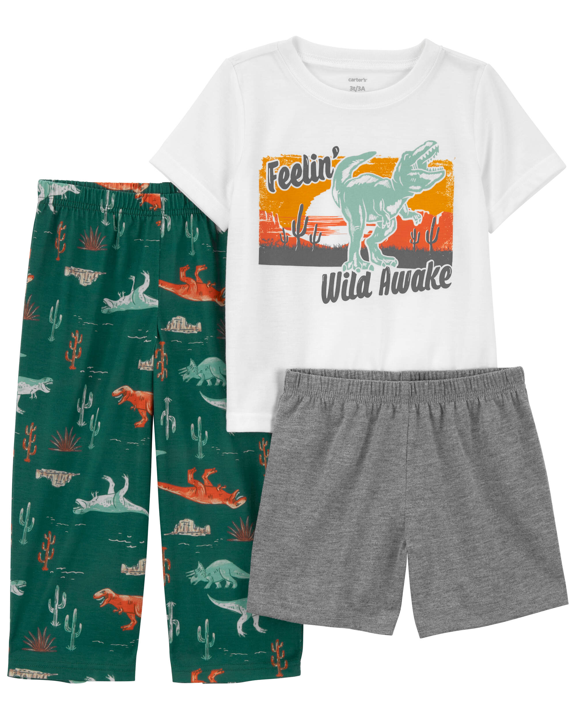 Toddler 3-Piece Dinosaur Loose Fit Pajamas