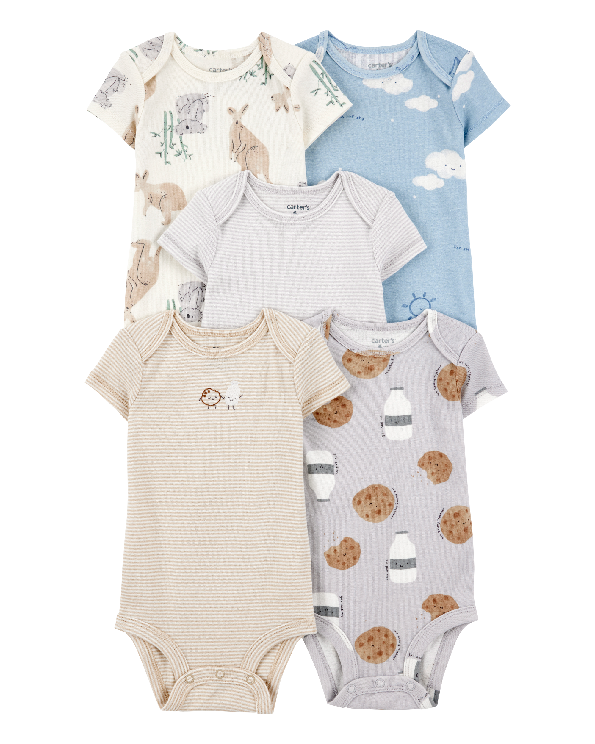 Baby Boy 5-Pack Kangaroo Cloud Short-Sleeve Bodysuits, image 1 of 8 slides