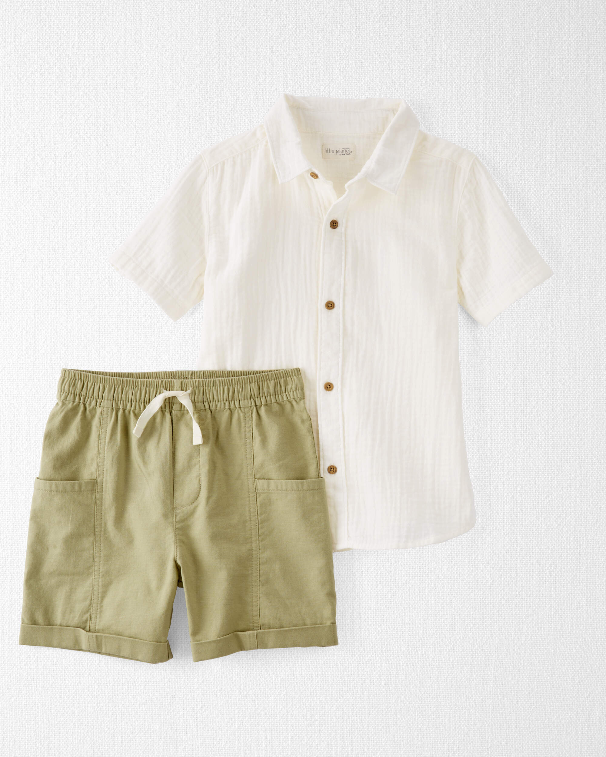 Sweet Cream, Jurassic Green Baby Button-Front Shirt and Shorts Set Made  with Organic Cotton