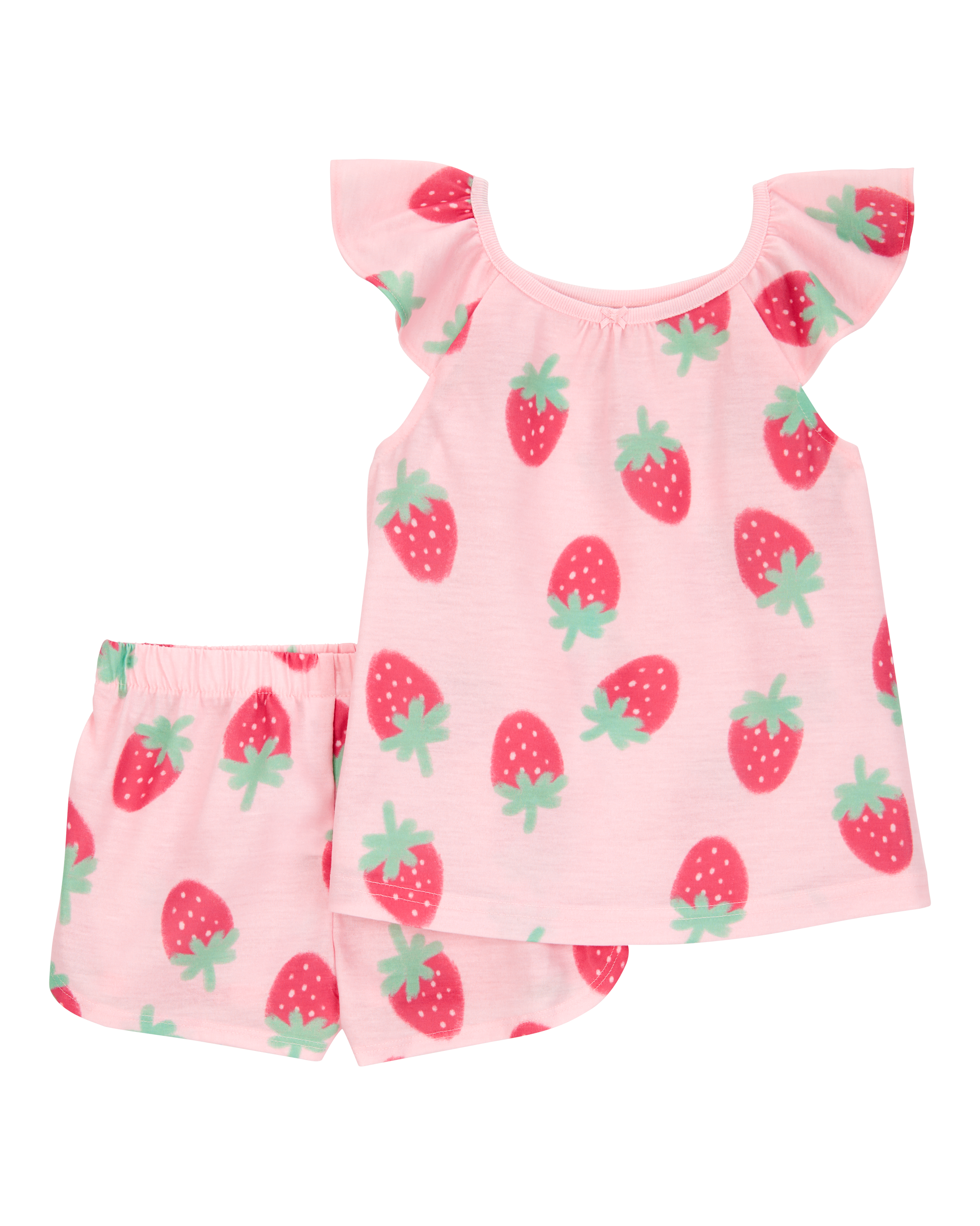 Toddler Girl Strawberry Print Loose Fit 2-Piece Pajamas - Pink, image 1 of 3 slides