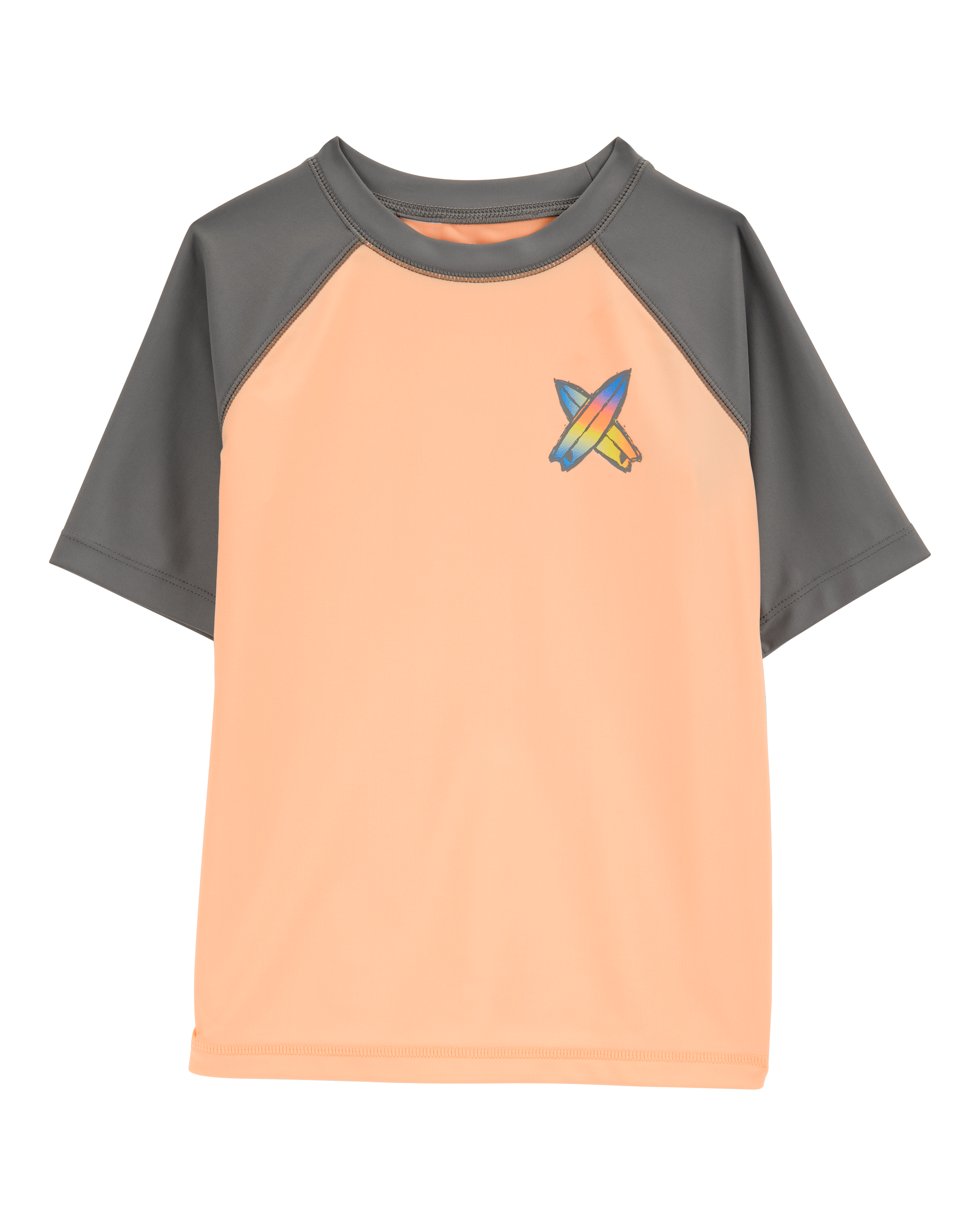 Boys Surfboard-Print Short-Sleeve Rashguard - Orange, image 1 of 3 slides