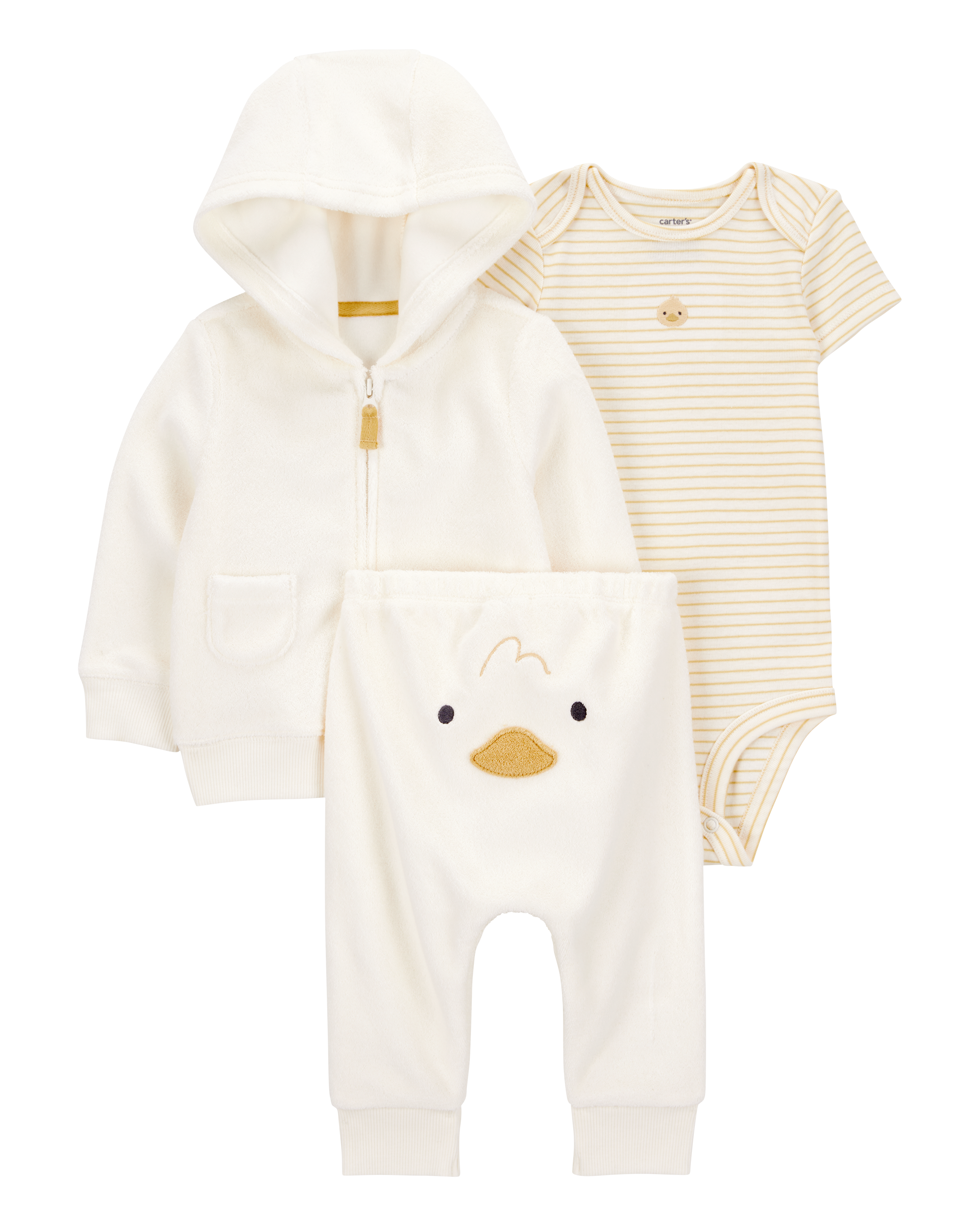 Baby 3-Piece Duck Little Cardigan Set - Ivory, image 1 of 6 slides