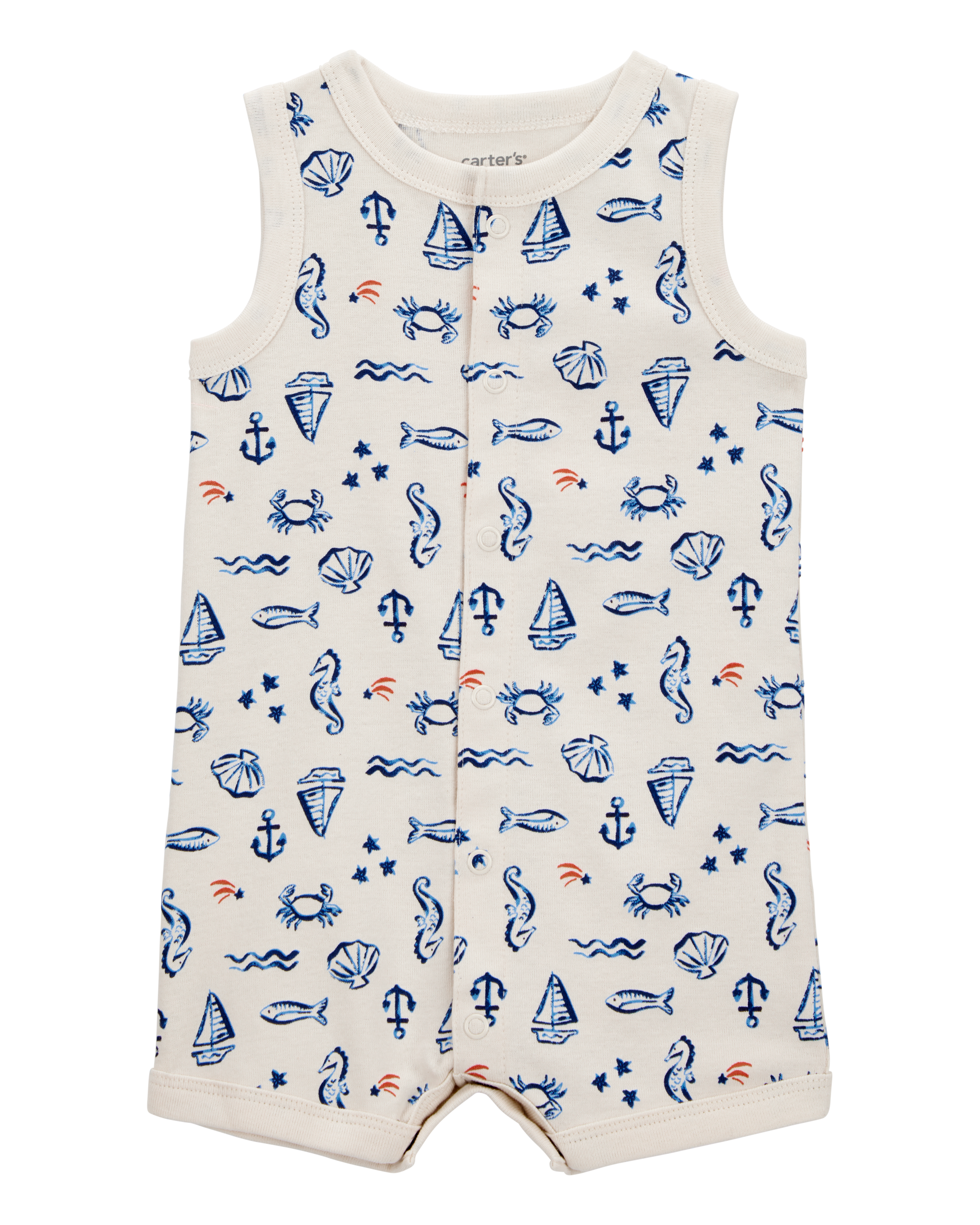 Baby Sea Print Snap-Up Cotton Romper, image 1 of 3 slides