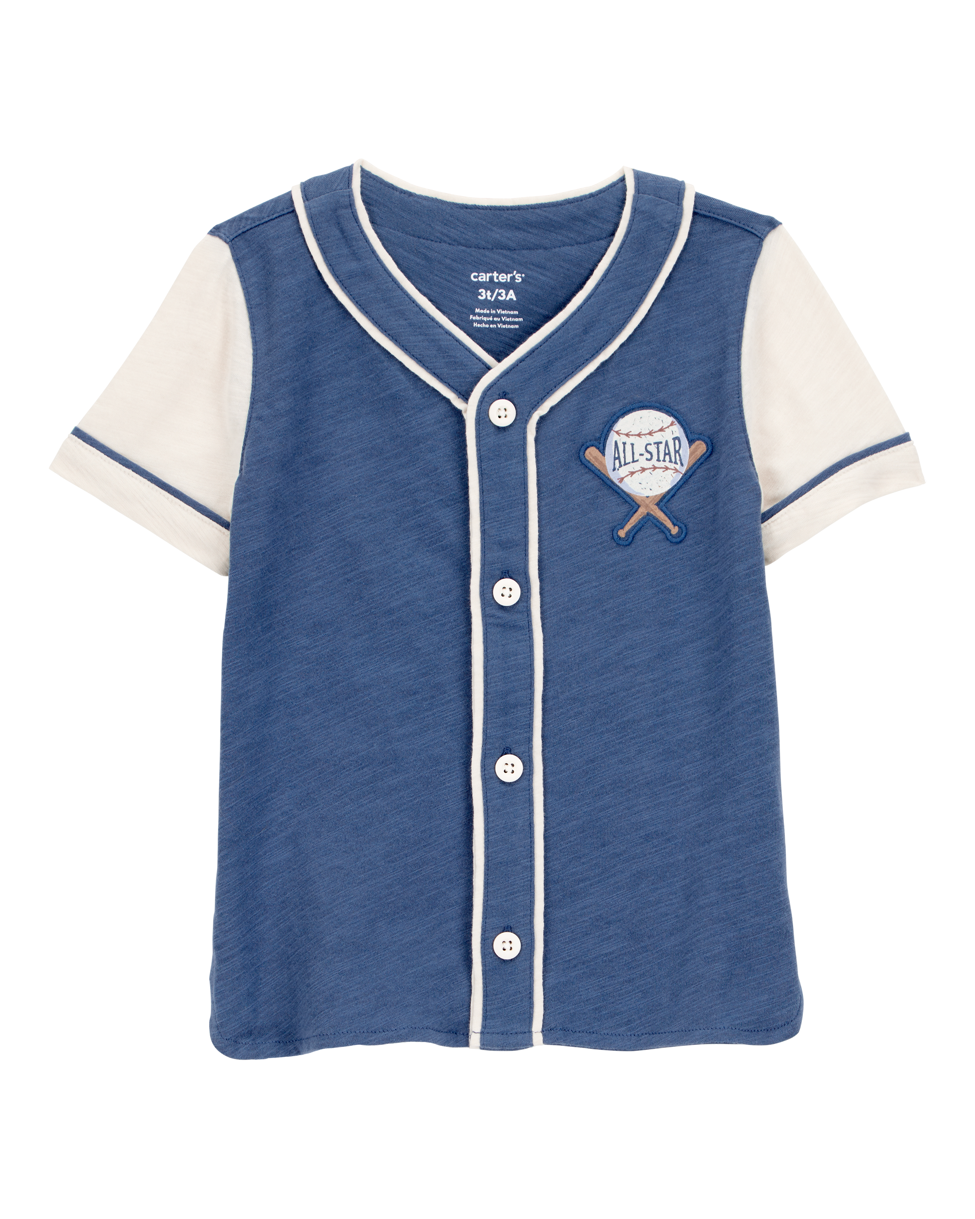 Toddler All-Star Baseball Button-Down Vintage Tee - Navy, image 1 of 3 slides