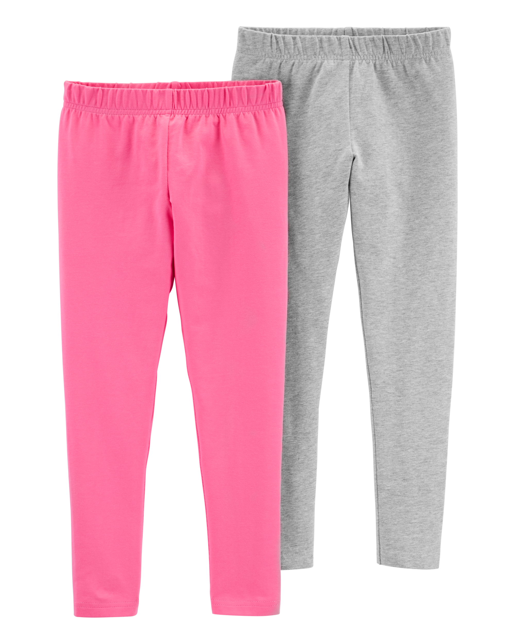 Kid 2-Pack Pink & Grey Cotton Stretch Leggings, image 1 of 4 slides