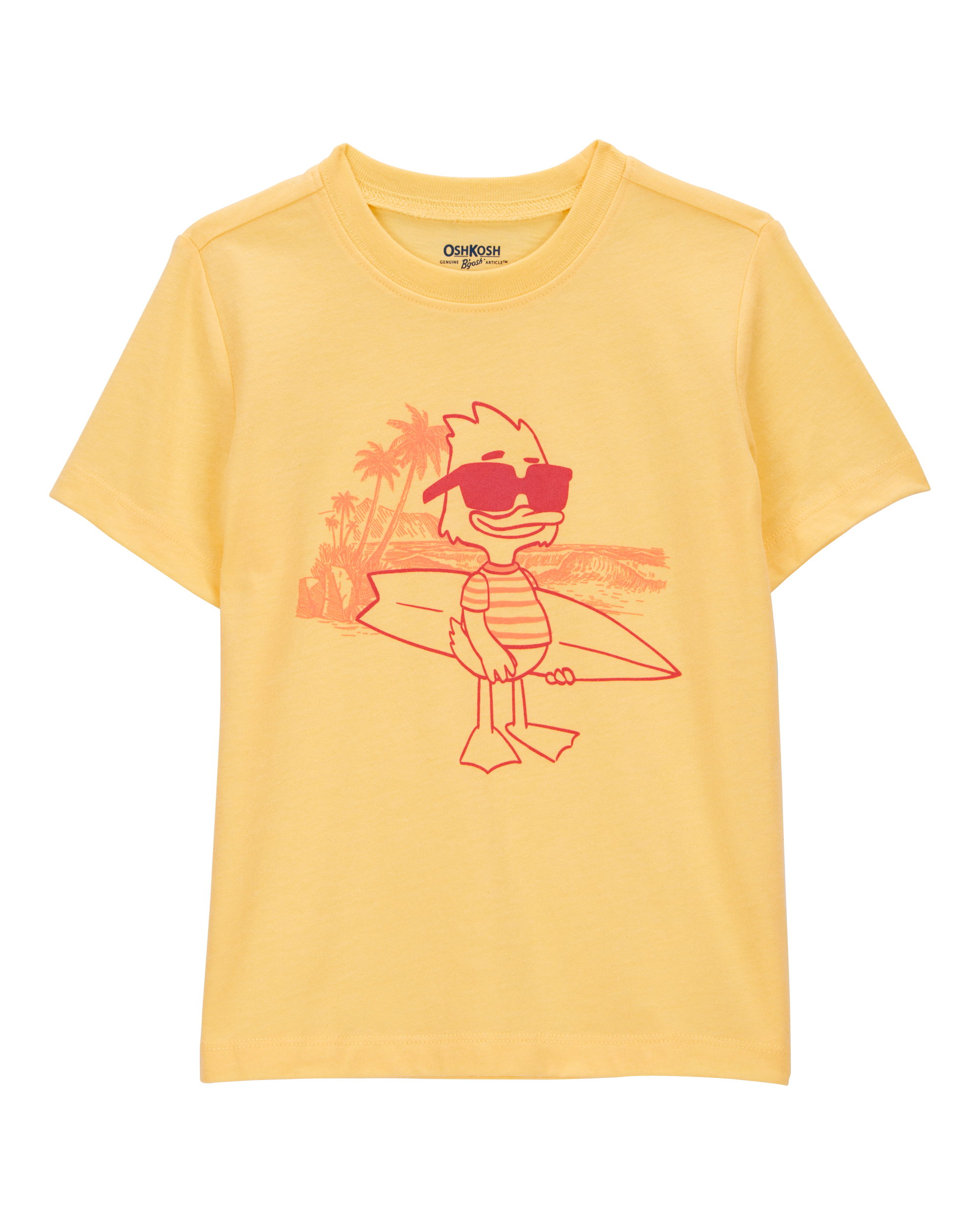 Toddler Cali Sun Surfing Duck Short-Sleeve Graphic Tee - Yellow, image 1 of 3 slides