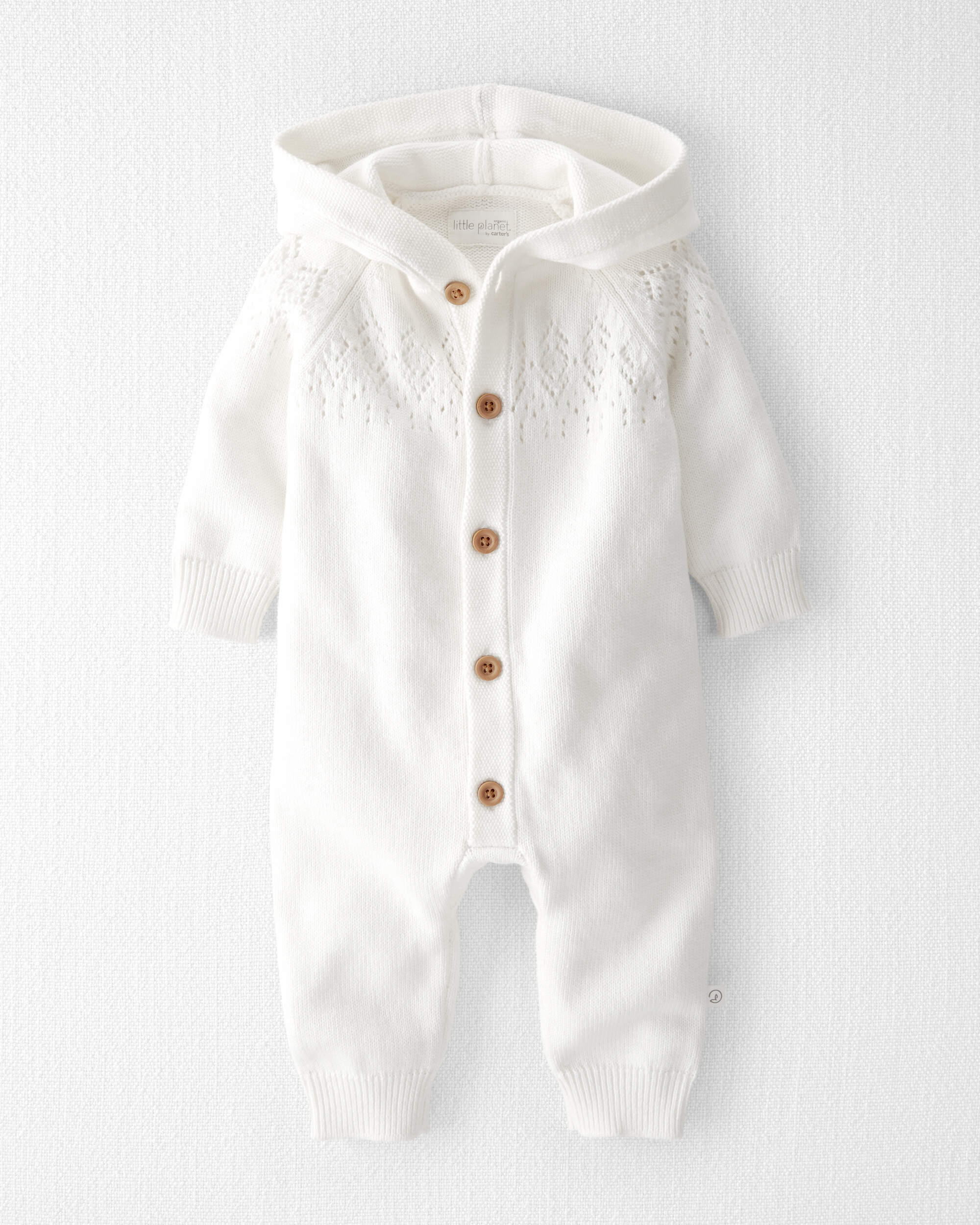 Baby Organic Cotton Sweater Knit Pointelle Jumpsuit, image 1 of 5 slides
