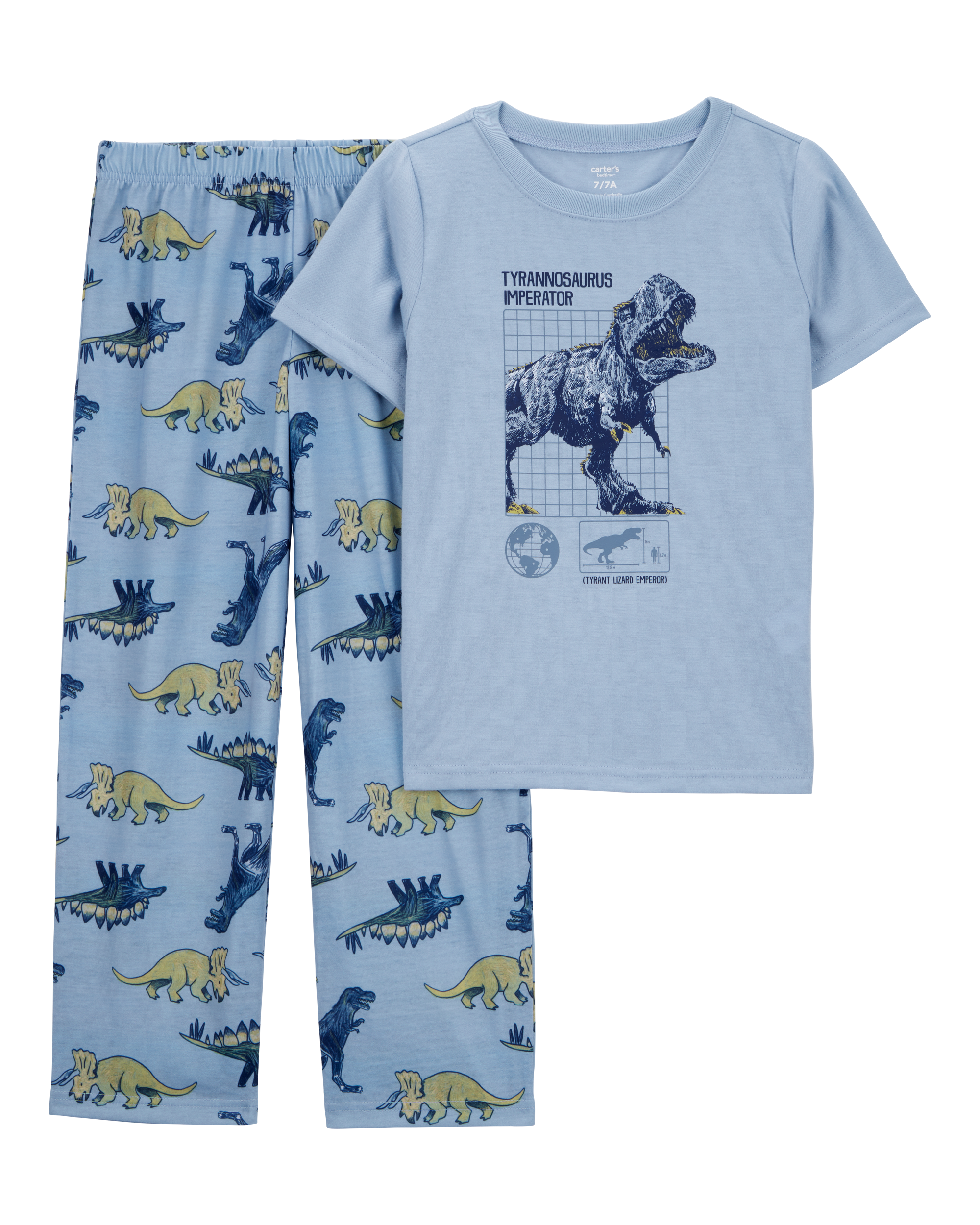 Boys Dinosaur Loose Fit 2-Piece Pajamas - Blue, image 1 of 3 slides