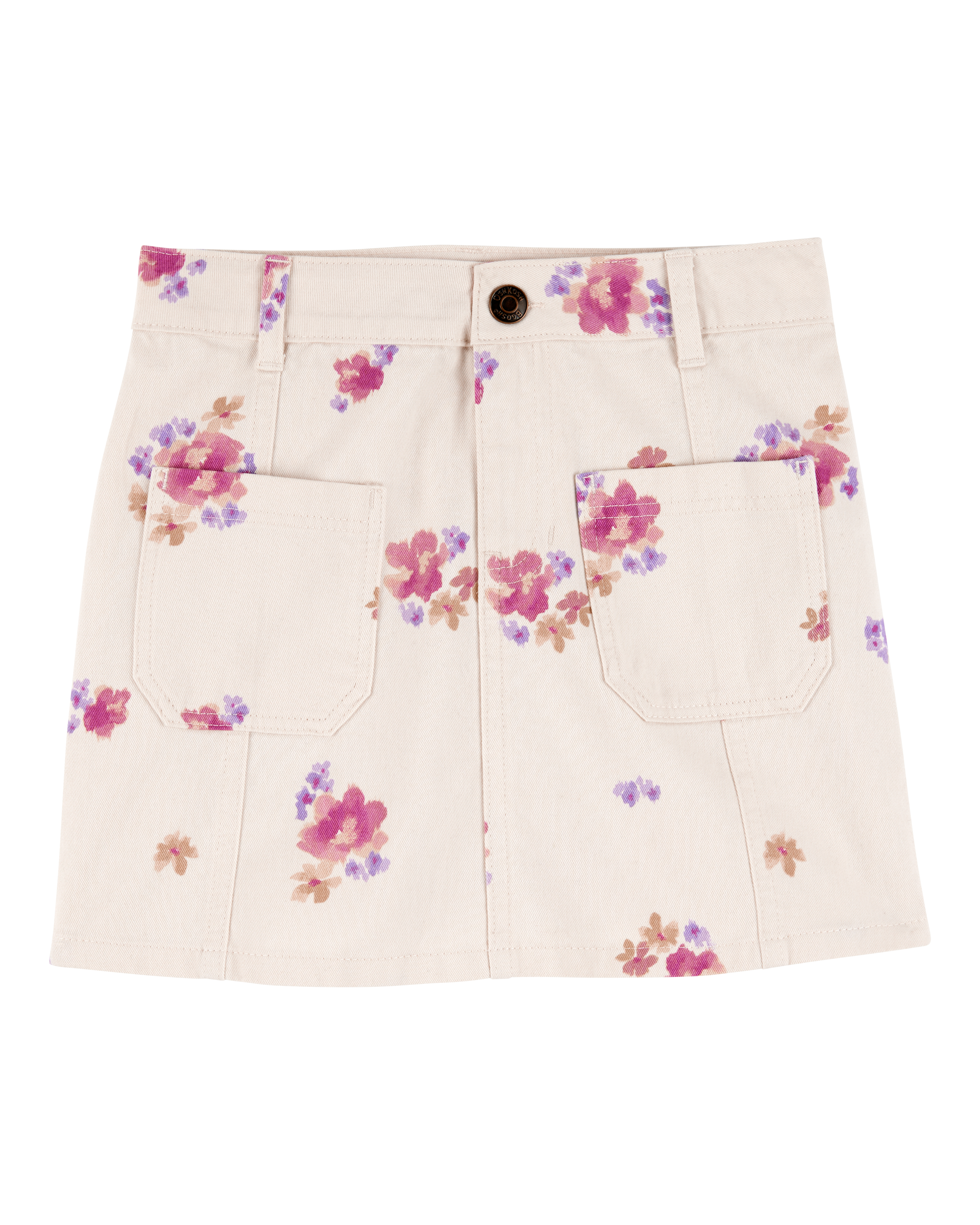 Kid Twill Floral Print Skirt - Ivory, image 1 of 3 slides