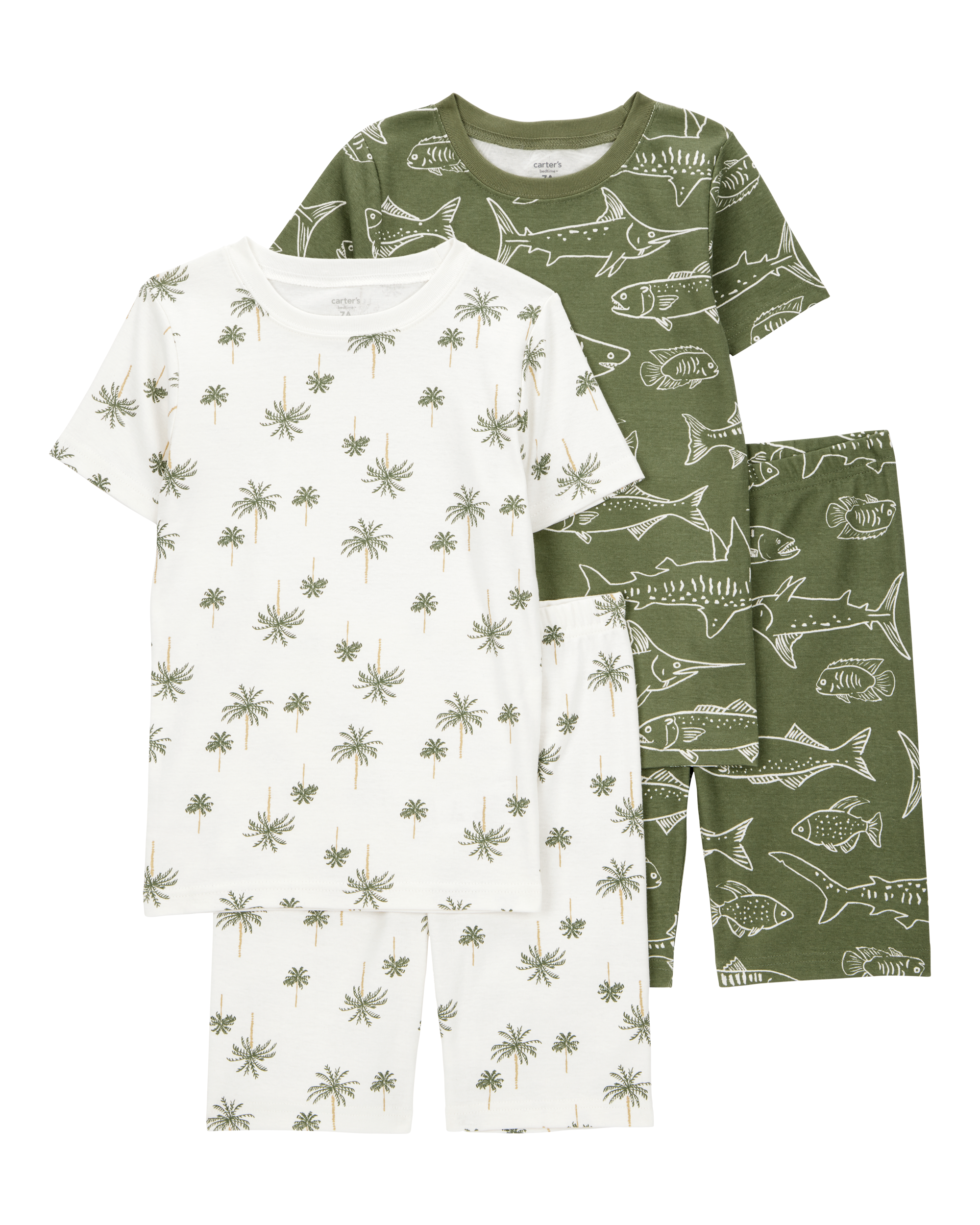 Kid Fish Print Snug Fit Cotton 4-Piece Pajamas, image 1 of 4 slides