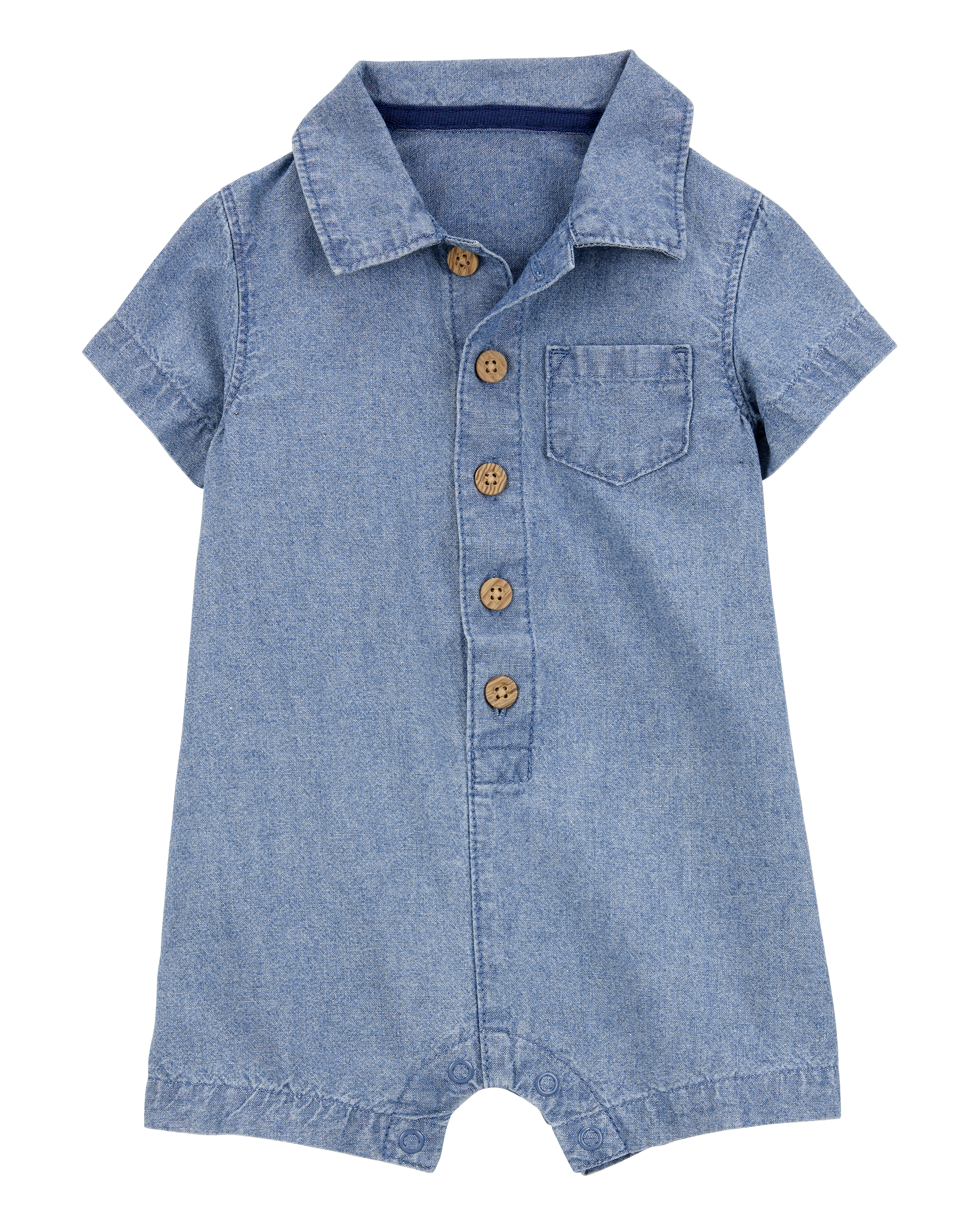 Baby Chambray Polo Romper, image 1 of 3 slides