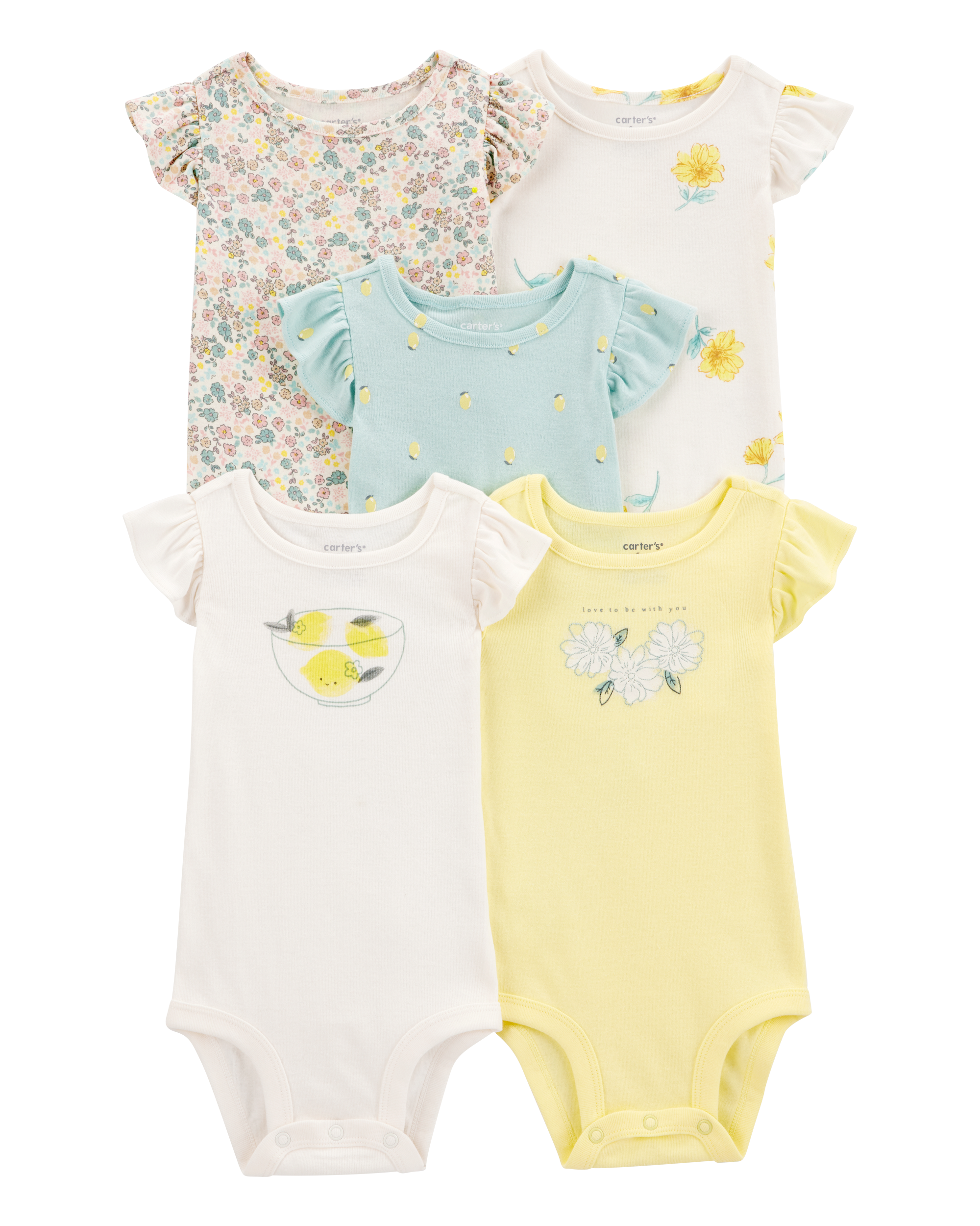 Baby Girl 5-Pack Short-Sleeve Lemon Bodysuits, image 1 of 7 slides