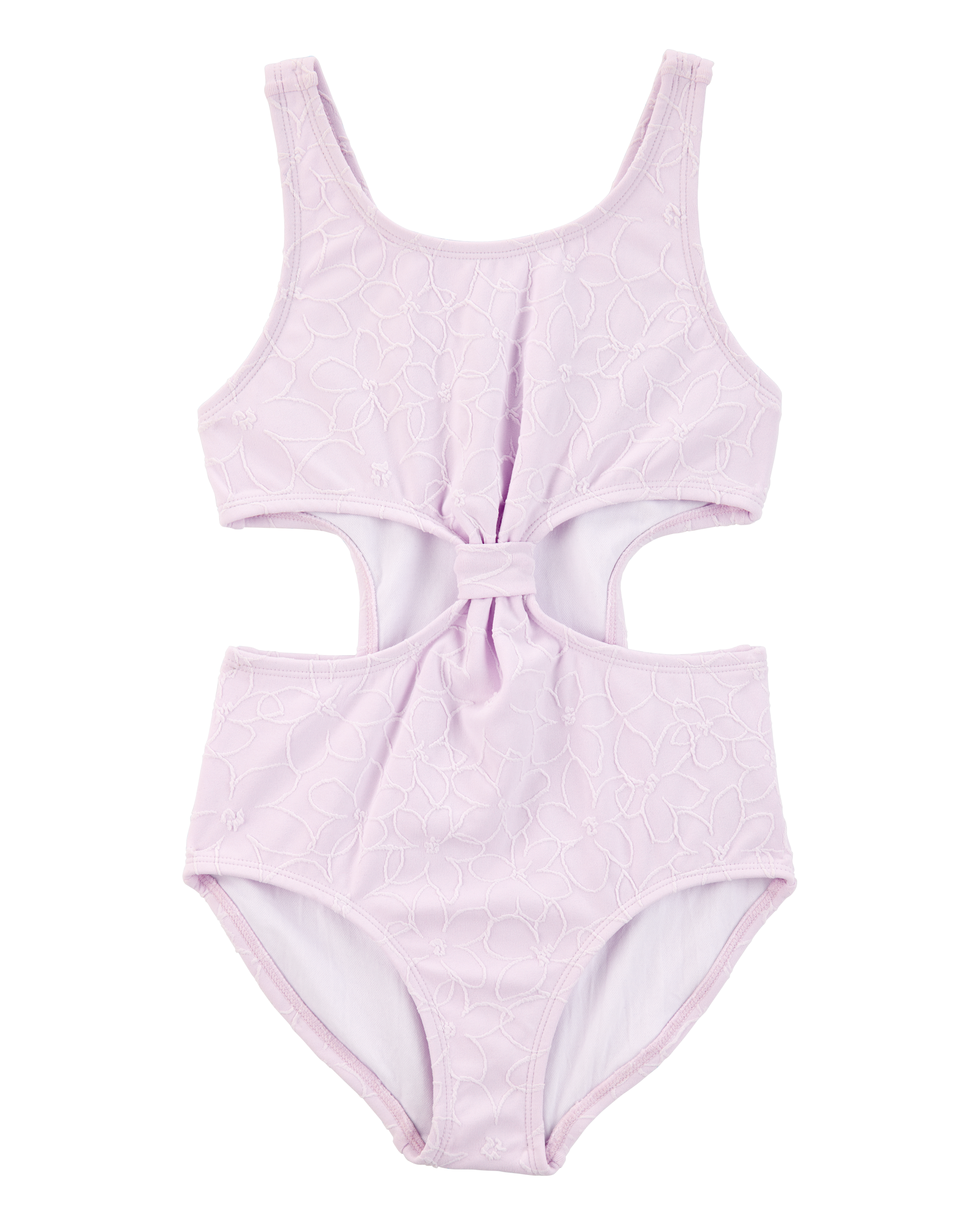 Girls 1-Piece Ribbed Cut-Out Swimsuit - Purple, image 1 of 4 slides