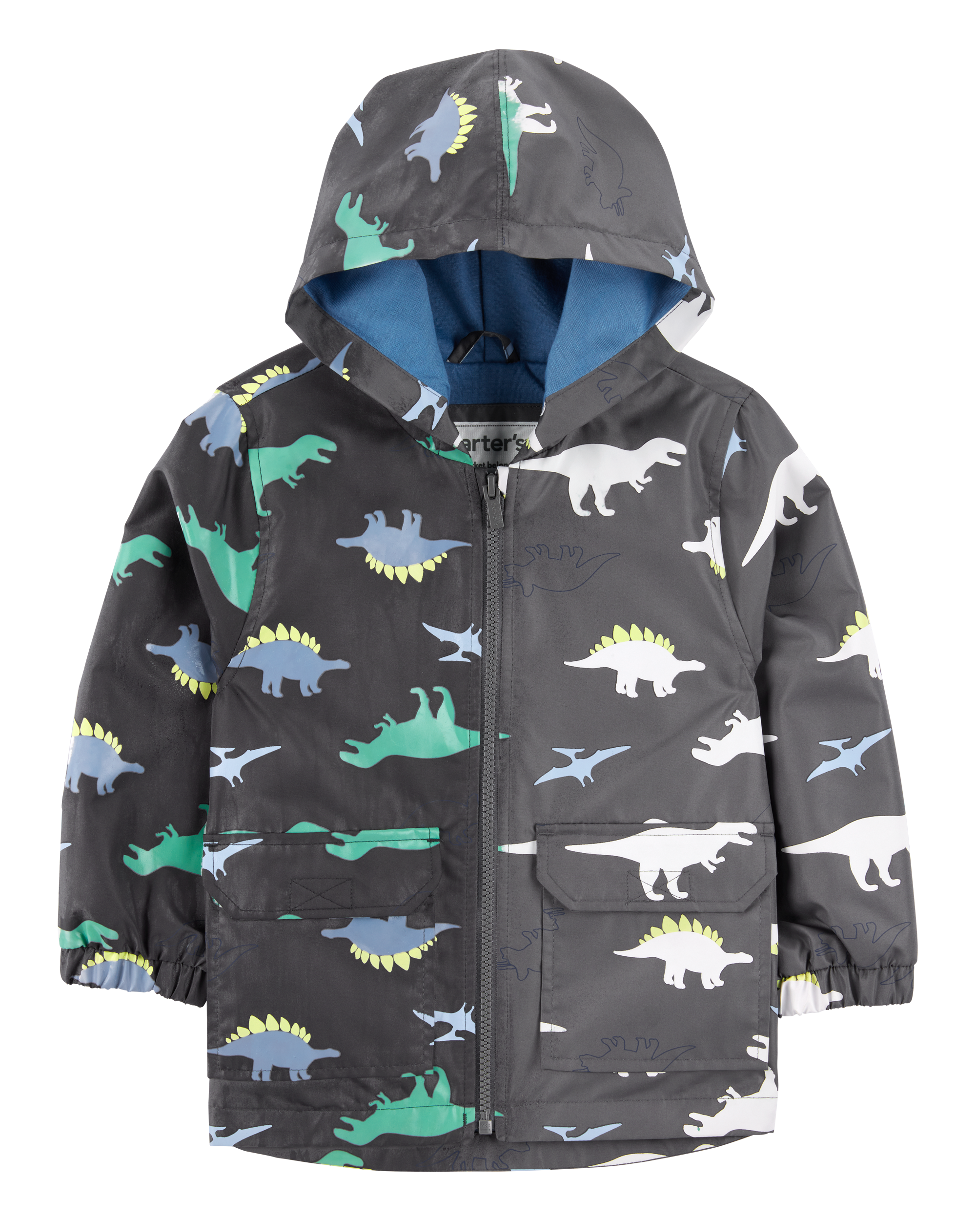 Toddler Dinosaur Color Changing Rain Jacket - Grey, image 2 of 6 slides