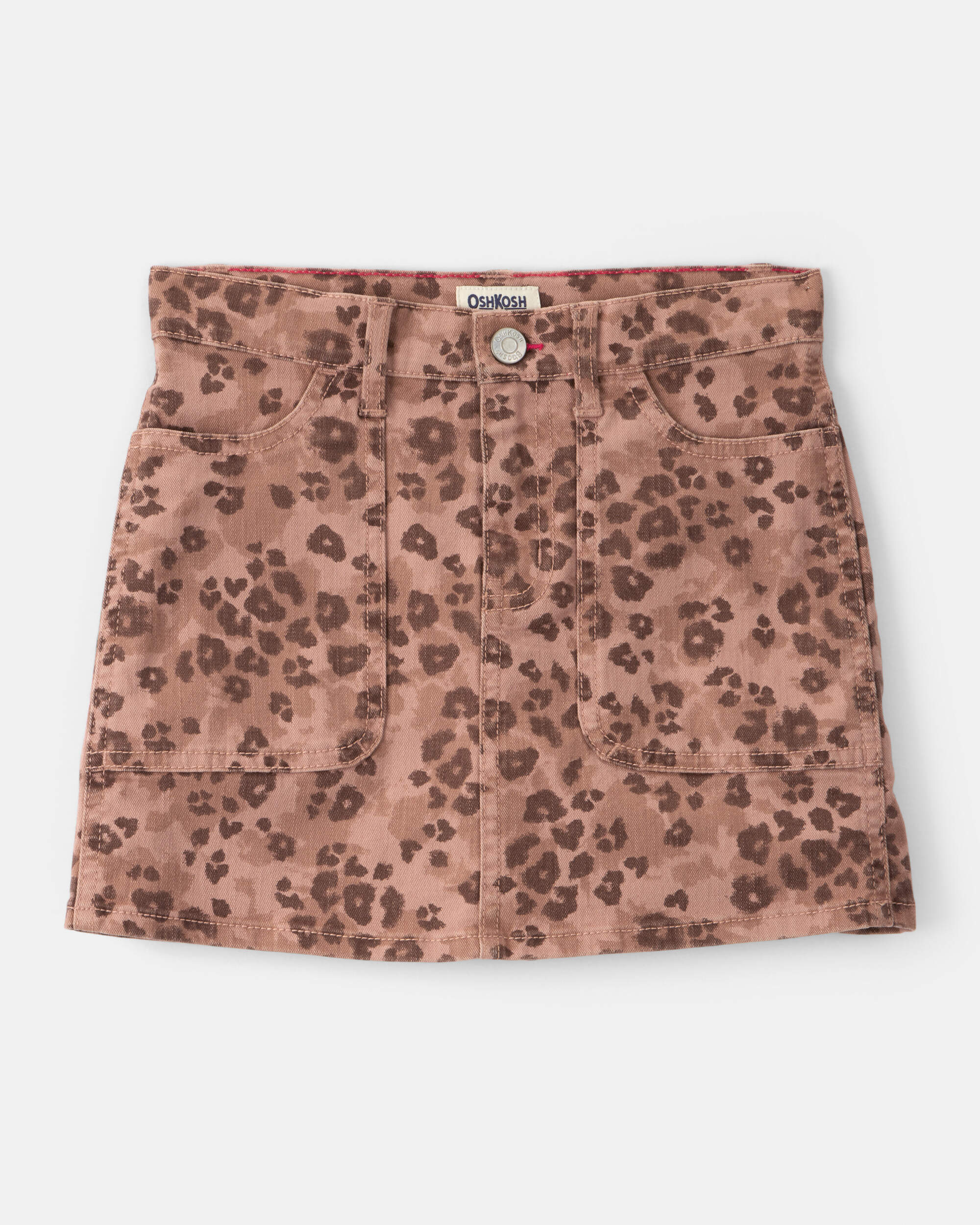 Girls Leopard Print Denim Skirt - Brown, image 1 of 4 slides