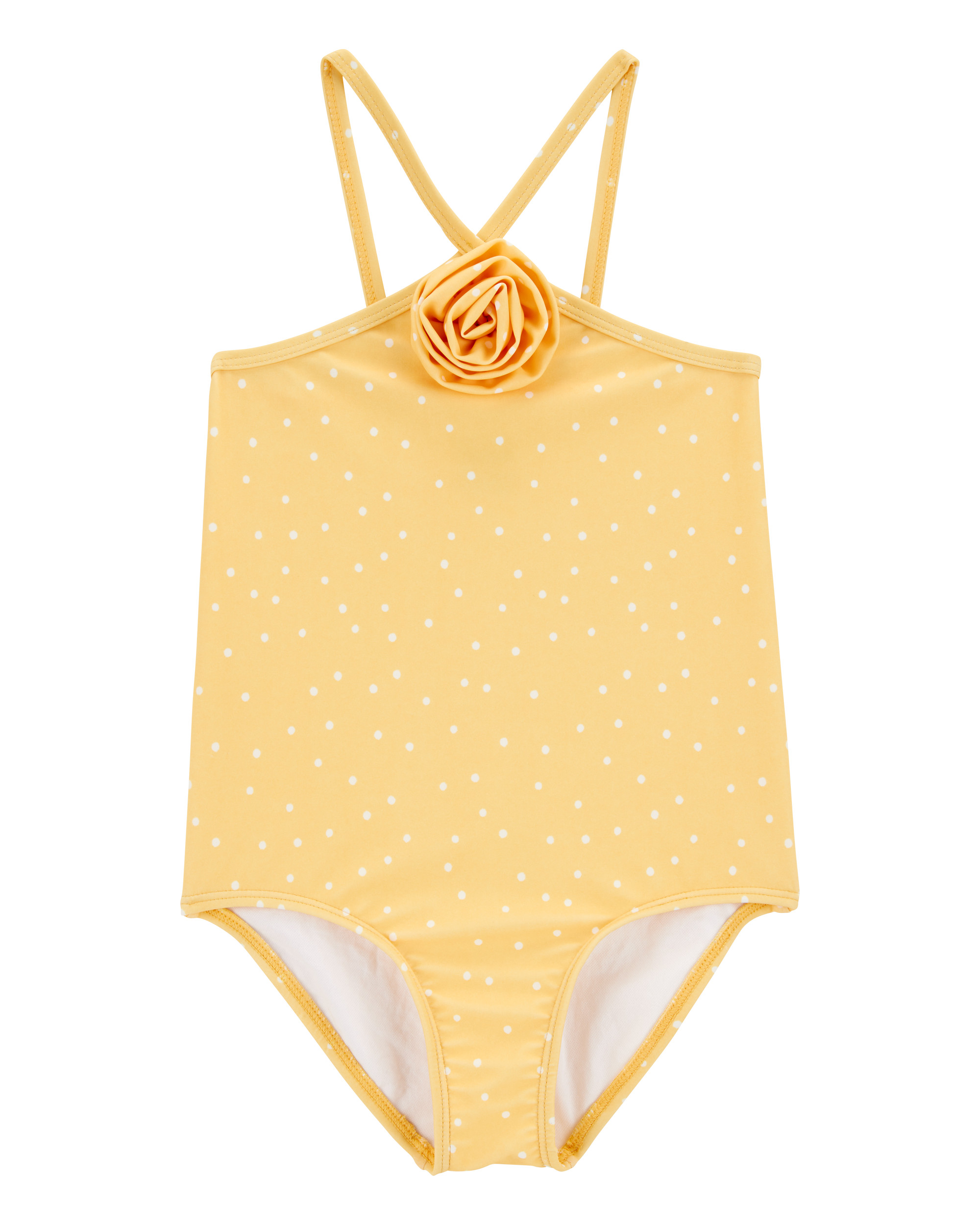 Toddler Girl 1-Piece Polka Dot Swimsuit - Gold, image 1 of 4 slides
