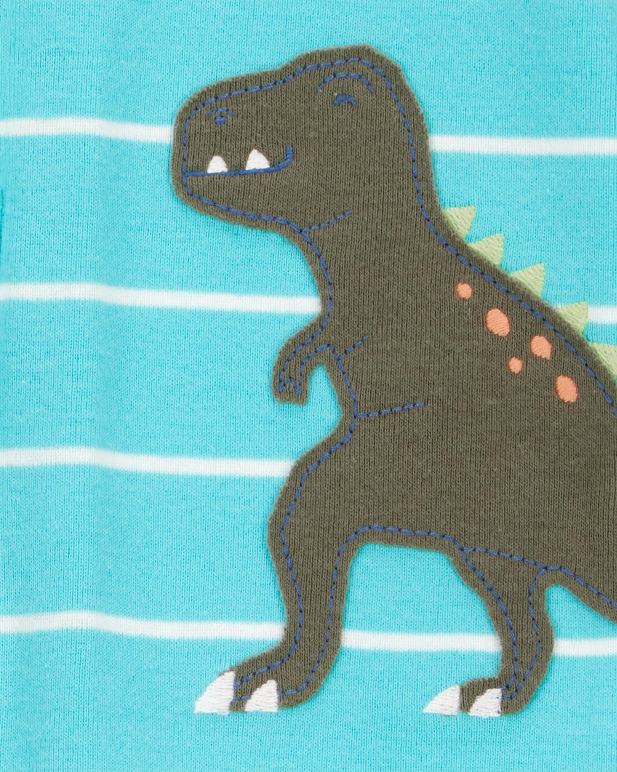 Baby Boy 1-Piece Striped Dinosaur 100% Snug Fit Cotton Footless Pajamas - Turquoise, image 2 of 3 slides