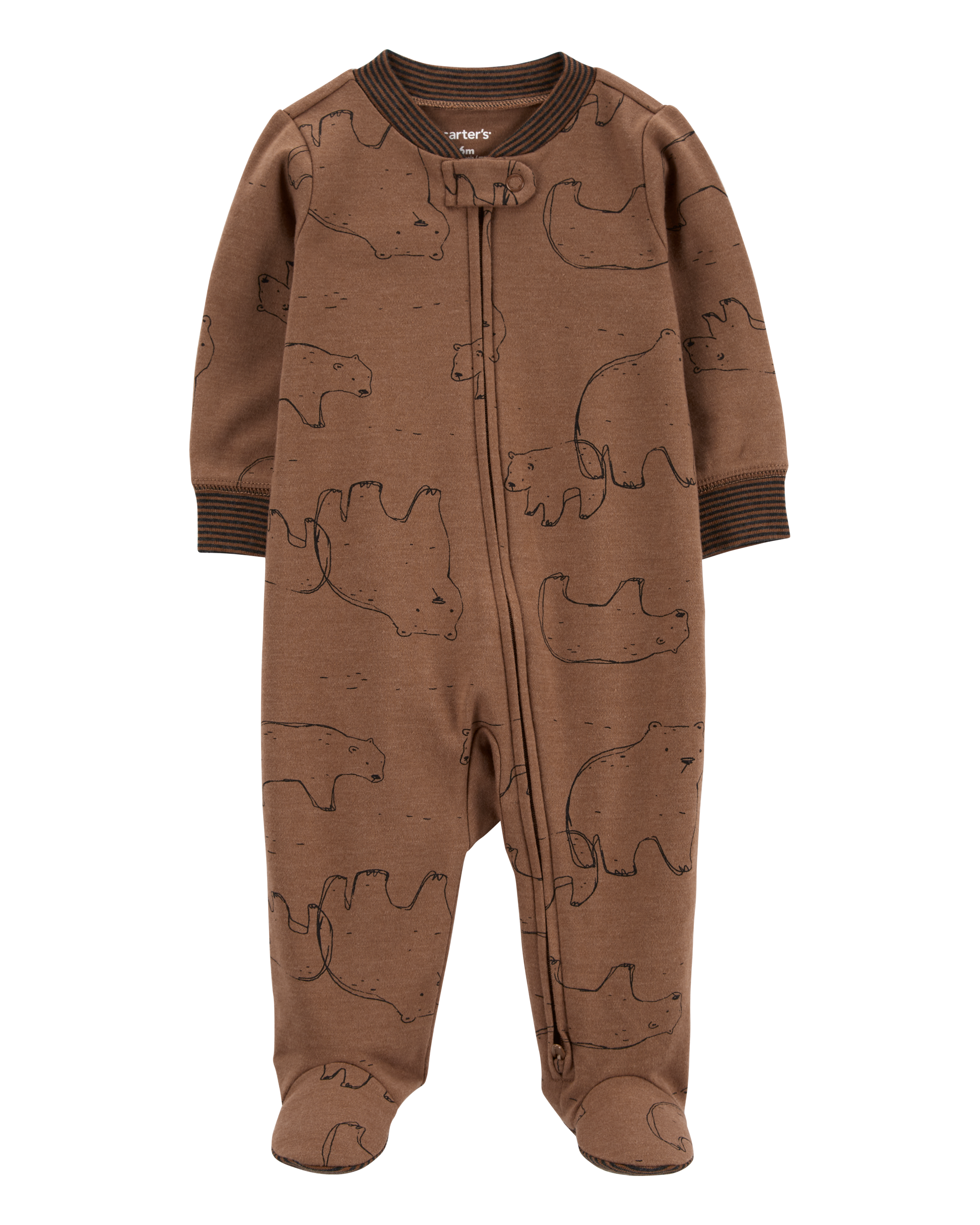 Baby Polar Bear 2-Way Zip Cotton Blend Sleep & Play Pajamas, image 1 of 5 slides