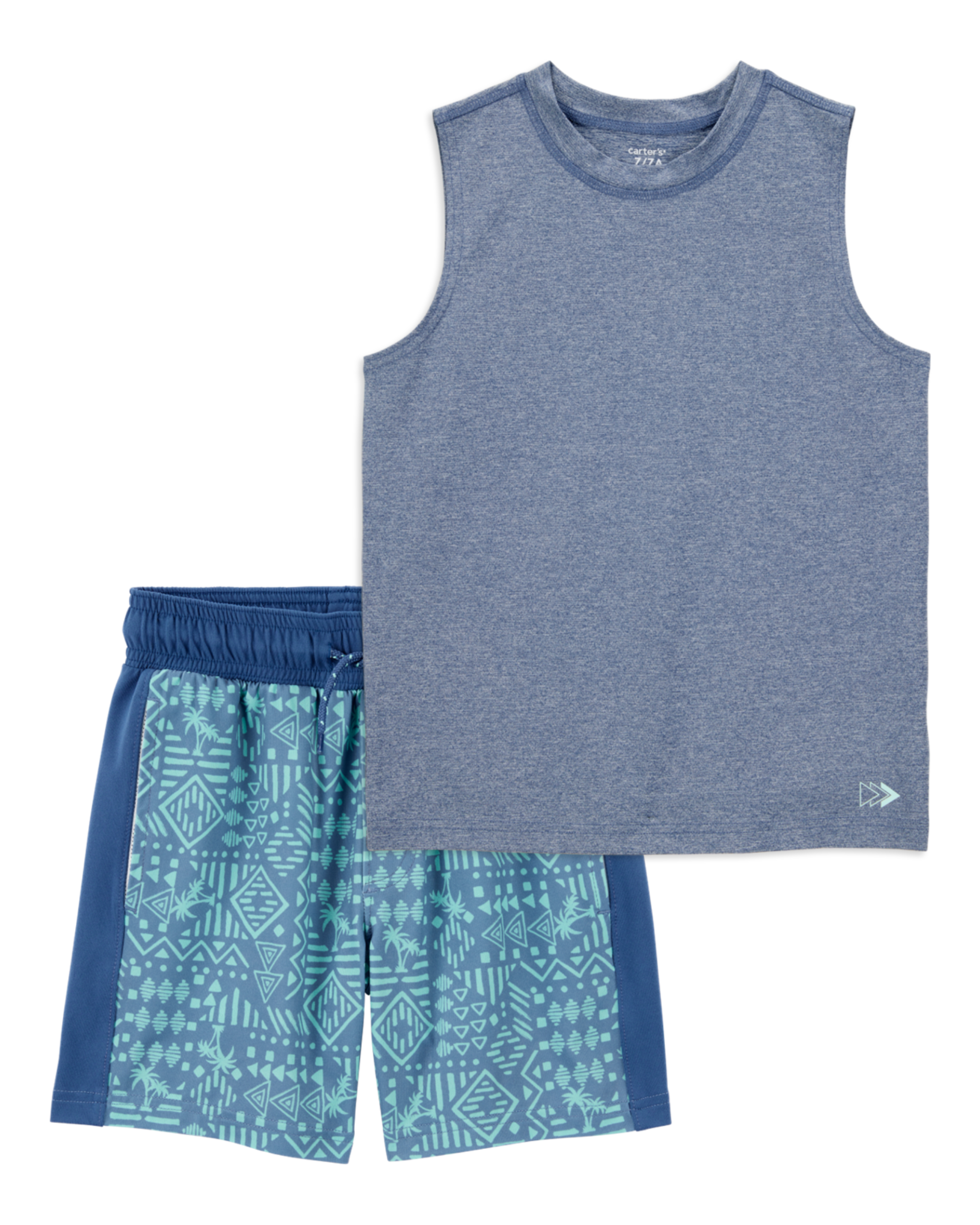 Kid 2-Piece Active Muscle Tank & Shorts Set - Blue, image 1 of 7 slides