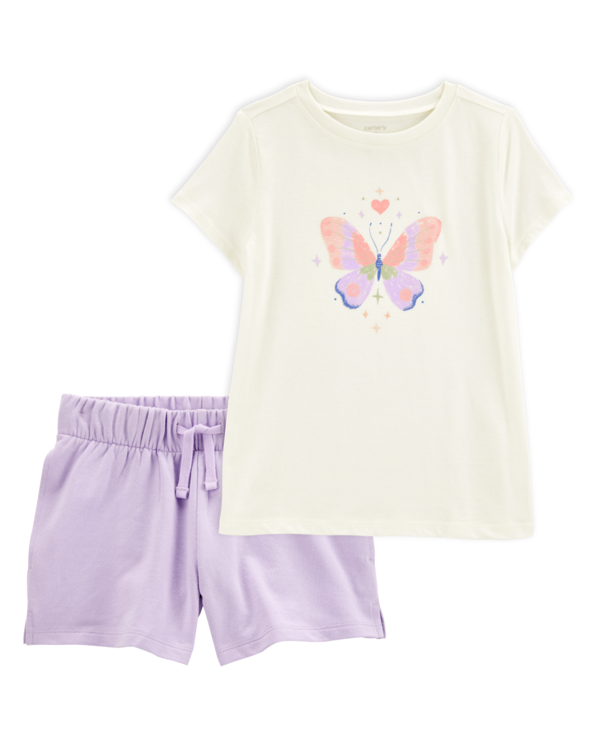 Kid 2-Piece Butterfly Tee & Pull-On French Terry Shorts Set, image 1 of 6 slides