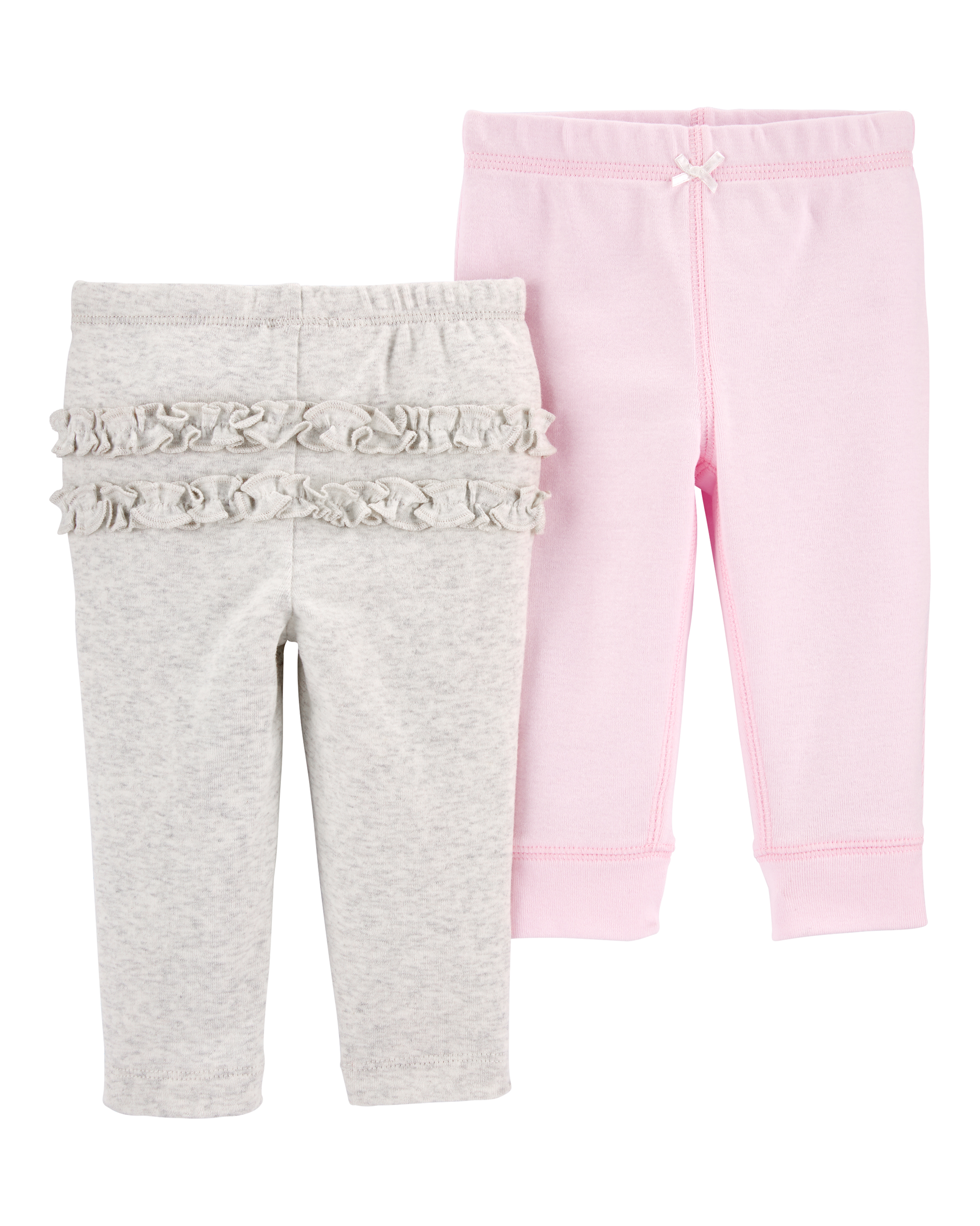 Baby 2-Pack Ruffle-Detail Cotton Pants - Grey/Pink, image 1 of 10 slides
