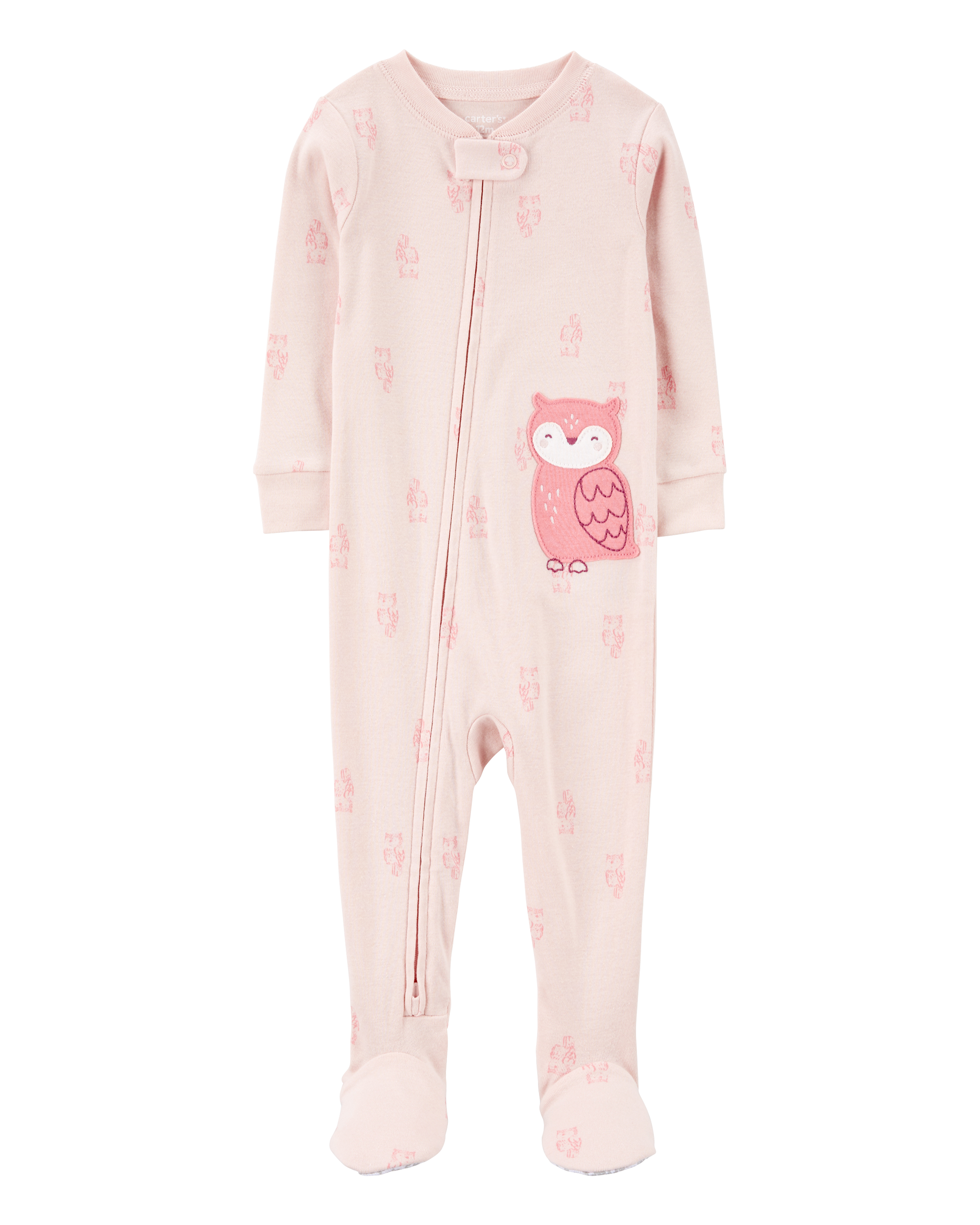 Toddler Girl 1-Piece Owl Print 100% Snug Fit Cotton Footie Pajamas, image 1 of 4 slides
