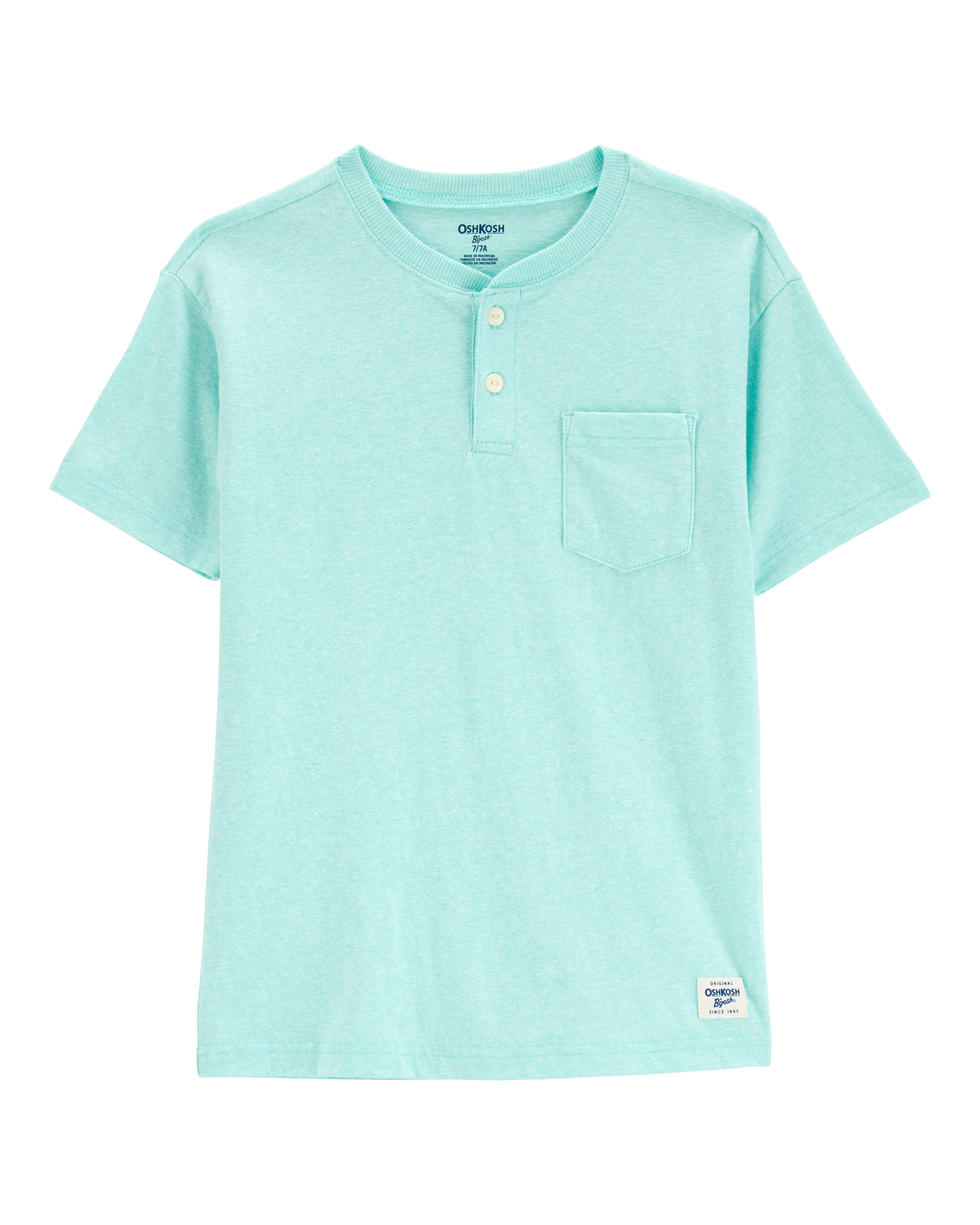 Kid Pocket Henley Tee - Turquoise, image 1 of 4 slides