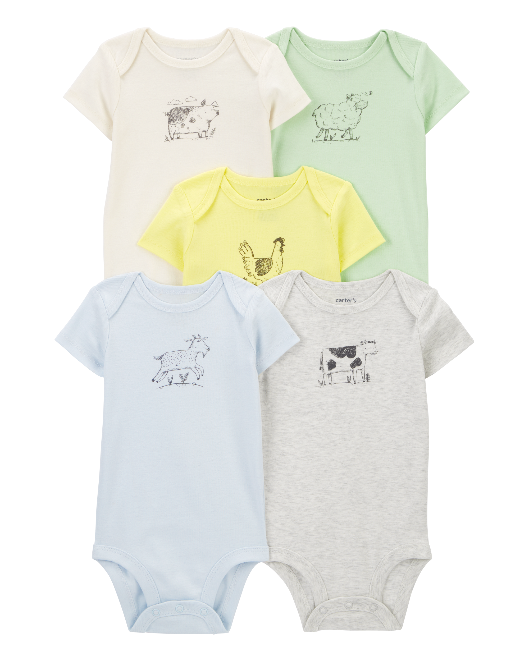Baby 5-Pack Farm Animal Short Sleeve Bodysuits, image 1 of 8 slides